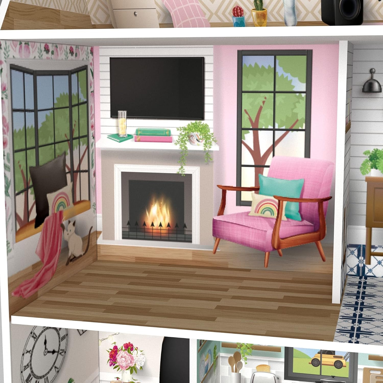 Olivia's Little World Dreamland 3-lagers interaktivt dockhus i trä med 13 tillbehör till dockmöbler Vit TD-13632A