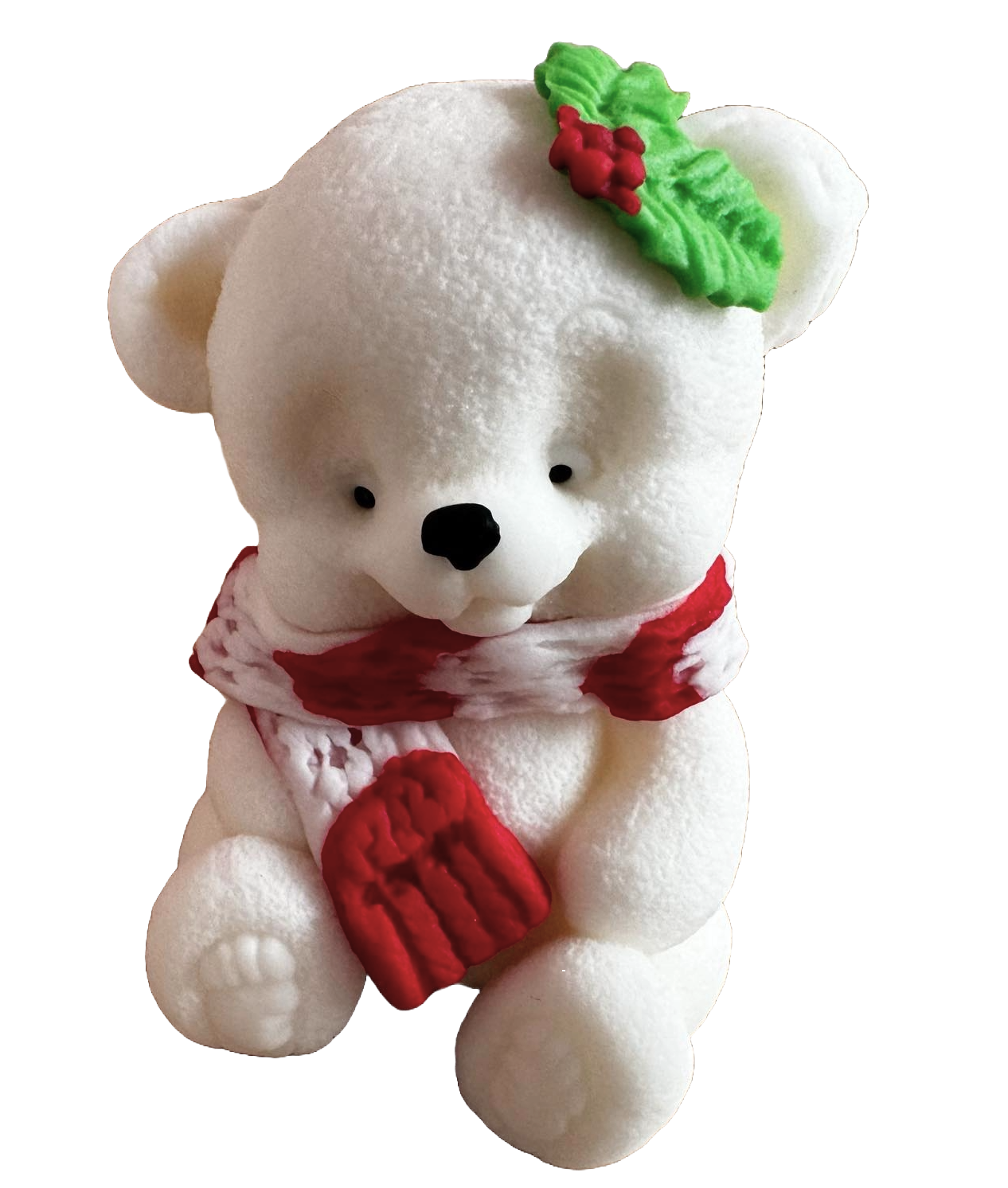 Ätlig dekoration från sugarpaste, Nalle med röd-vit halsduk och löv Dekorationer från Sugar Paste Naty Shop