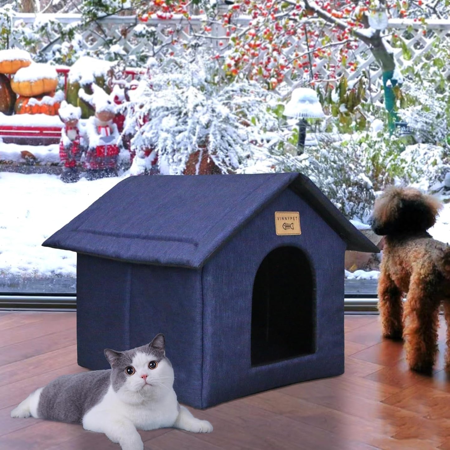 Katzenhaus Für Draußen Winterfest Wasserdicht Wetterfester Katzenhöhle Haustierhaus mit Katzenmatte Varm Hundehöhle Waschbar Hundehaus Tierheim Für Streuner Haustiere 35x30x35cm
