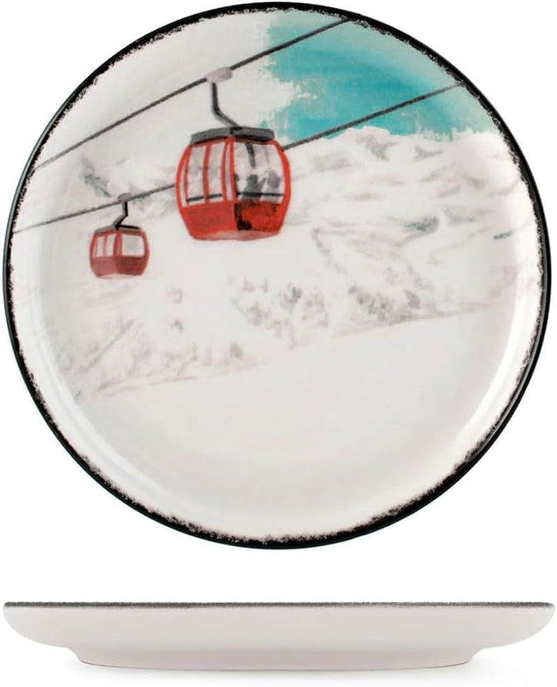 Winter Escape 12-delad julservis i stengods - Nordic Winter Skier Design - Tål diskmaskin och mikrovågsugn
