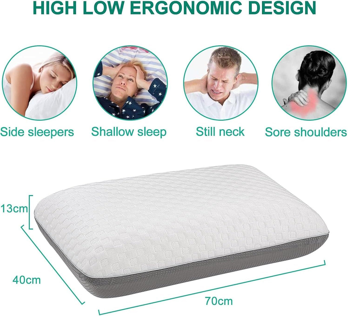Fityou Memory Foam Kudde Nackstödskudde Ergonomisk sovkudde Kylkudde Dubbelsidig design Tvättbart kuddfodral (67,5X40X13Cm) Cervikala ortopediska kuddar Naty Shop