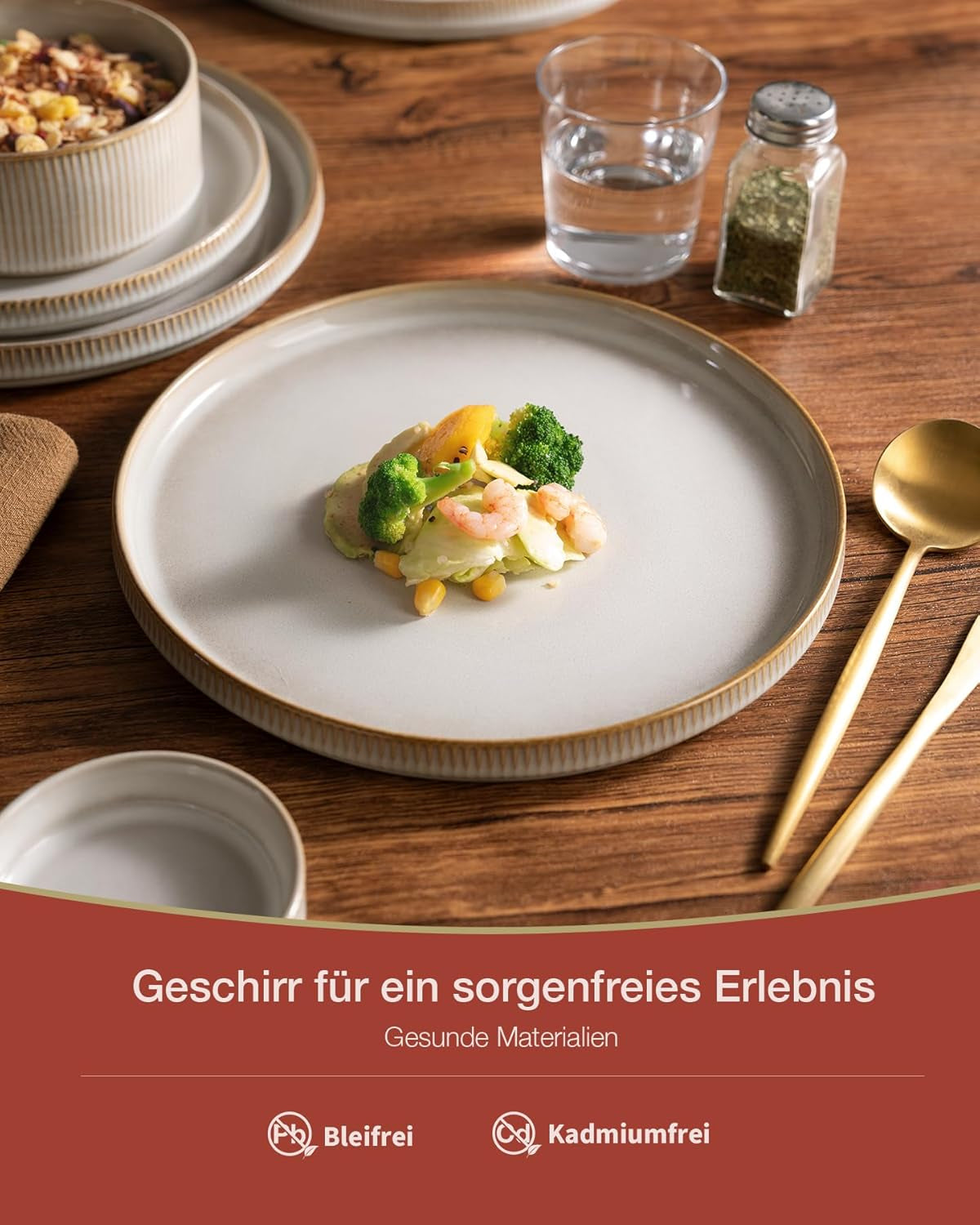 Star 18-delat servisset, 6-personers servisset, porslin, reptåligt, mikrovågs- ​​och diskmaskinssäkert, cappuccinovit