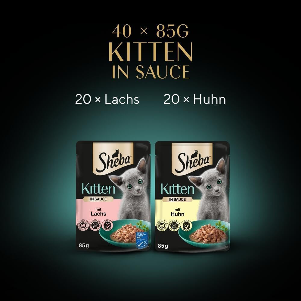 Sheba våtfoder för kattungar, i olika påsar, med lax (MSC) och kyckling i sås, multipack 40x85g