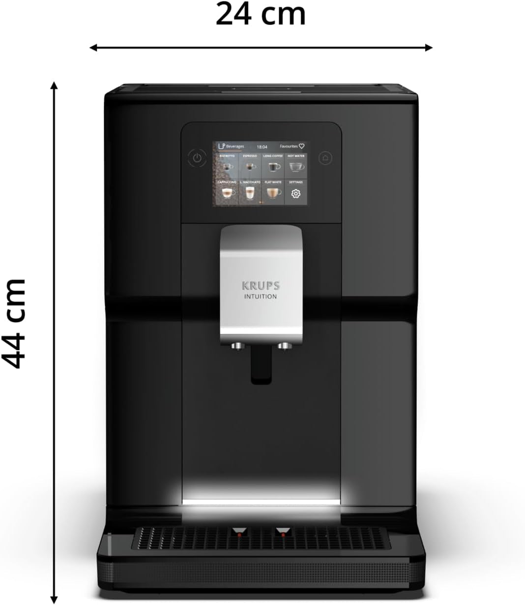 Krups Intuition Preference helautomatisk espressomaskin med smartphone-liknande funktion, 3,5" färgpekskärm, Smart Slide-teknik, intuitivt belysningssystem, 11 drycker, mjölkbehållare, EA873810