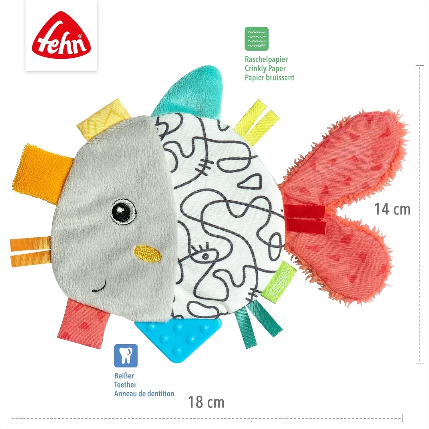 Fehn Crackling Fish - Fånga och leka leksak för bebisar - Fånga djurleksak för bebisar - Motorisk leksak och sprakande leksak för bebisar och småbarn från 0+ månader Baby Toys Naty Shop