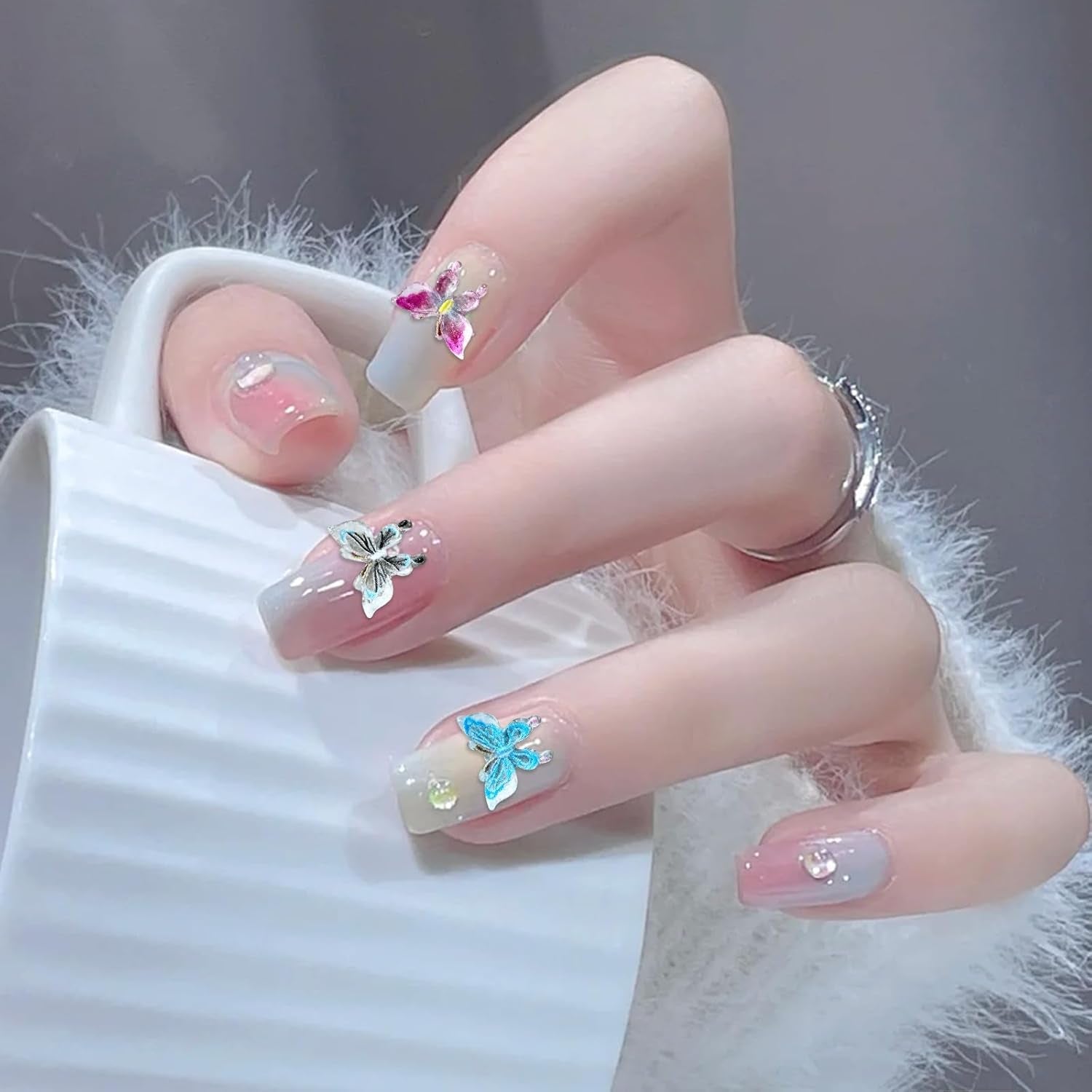 YICH Nail Charms Nägel Charms 50st 3D Blommor + 50st 3D Schmetterling, Sommar Nägel Deko Set Schmetterling/Flowers Nail Art Nailart