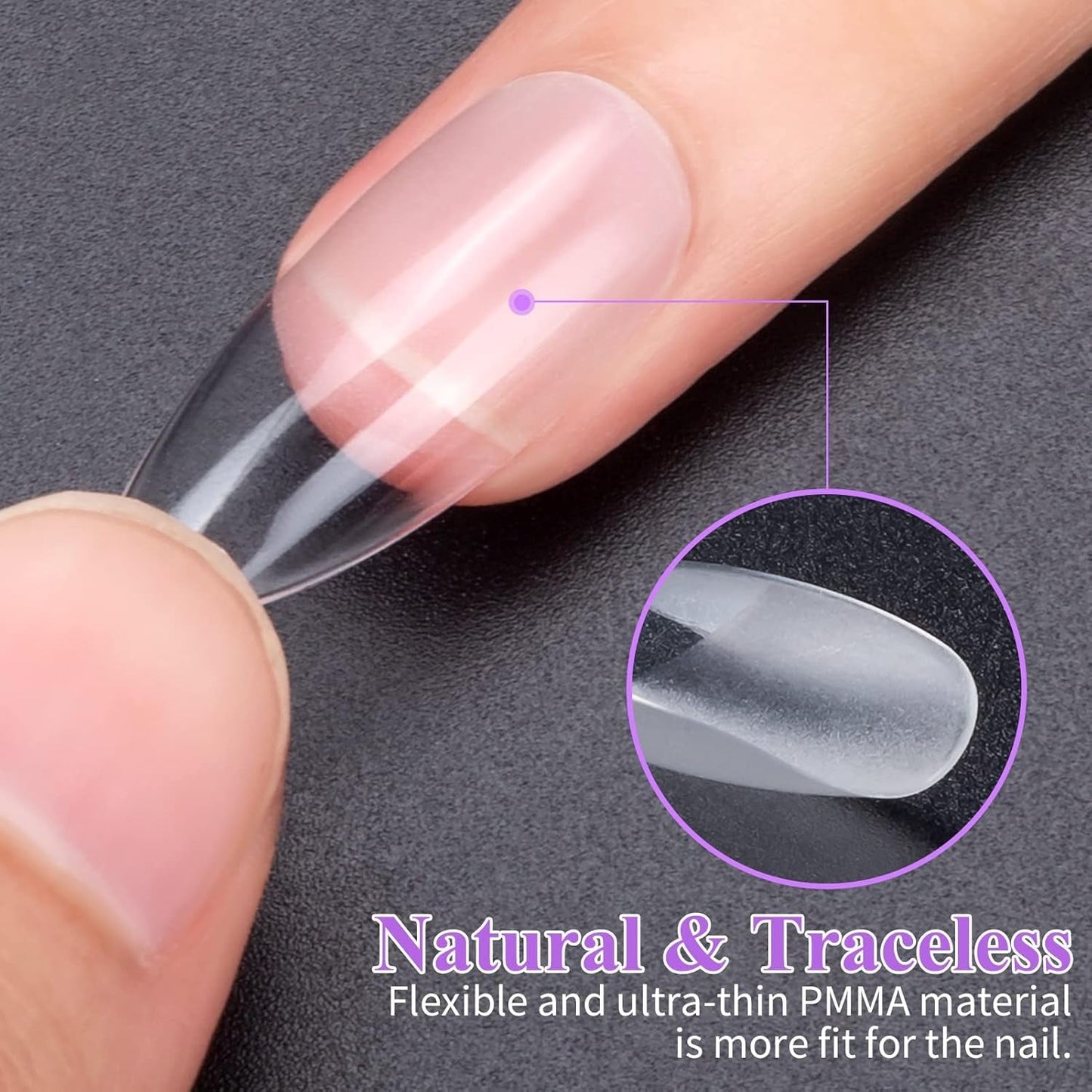 Becellen 500 st konstgjorda nagelspetsar, mjuka gelnagelspetsar, heltäckande, gelnagelspetsar, förpolerade konstgjorda naglar, DIY Nail Art limset (mandlar)