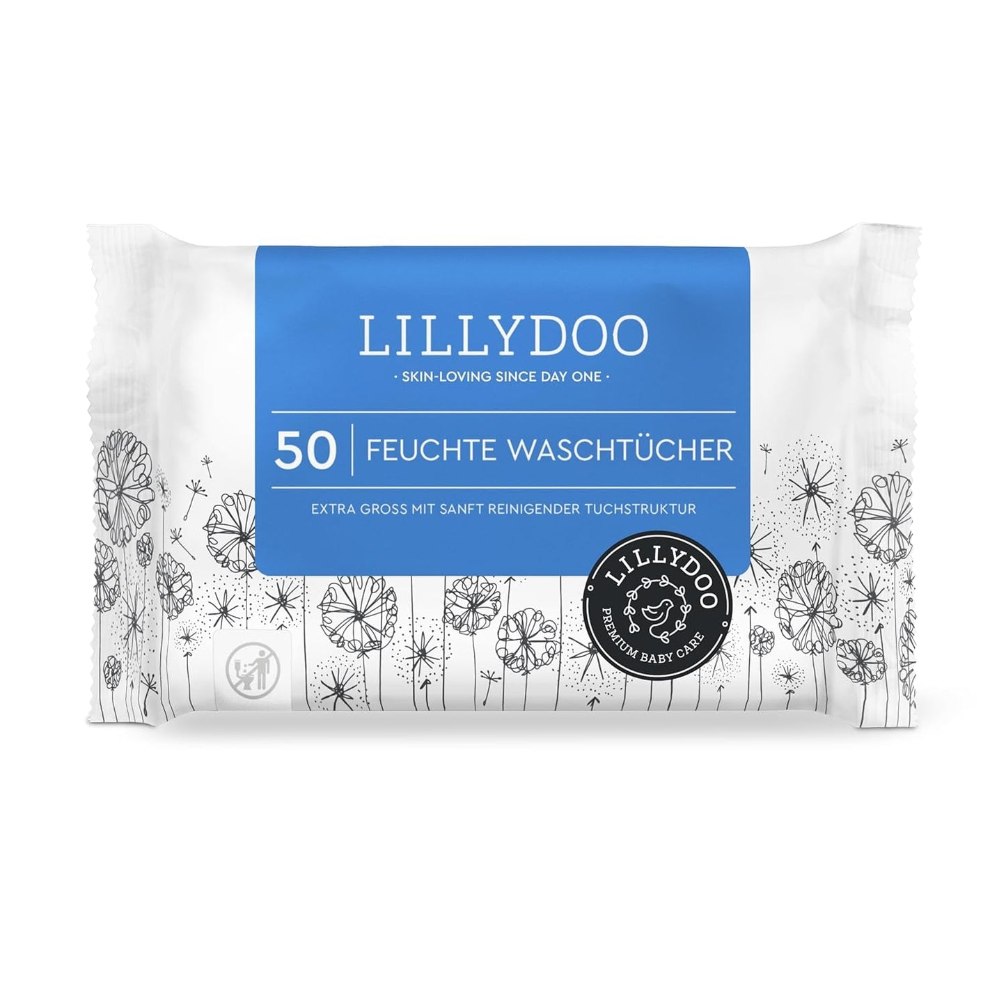 LILLYDOO våtservetter 50 antal 100 % plastfri extra stor våtservett oparfymerad