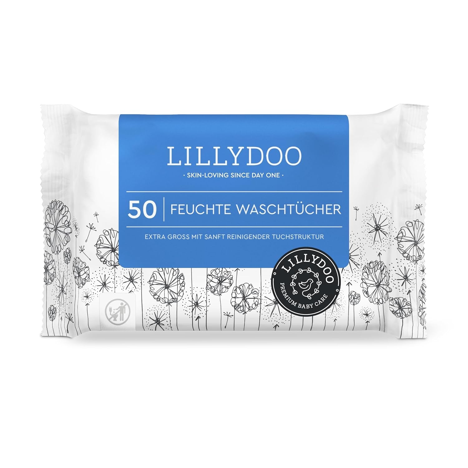 LILLYDOO våtservetter 50 antal 100 % plastfri extra stor våtservett oparfymerad
