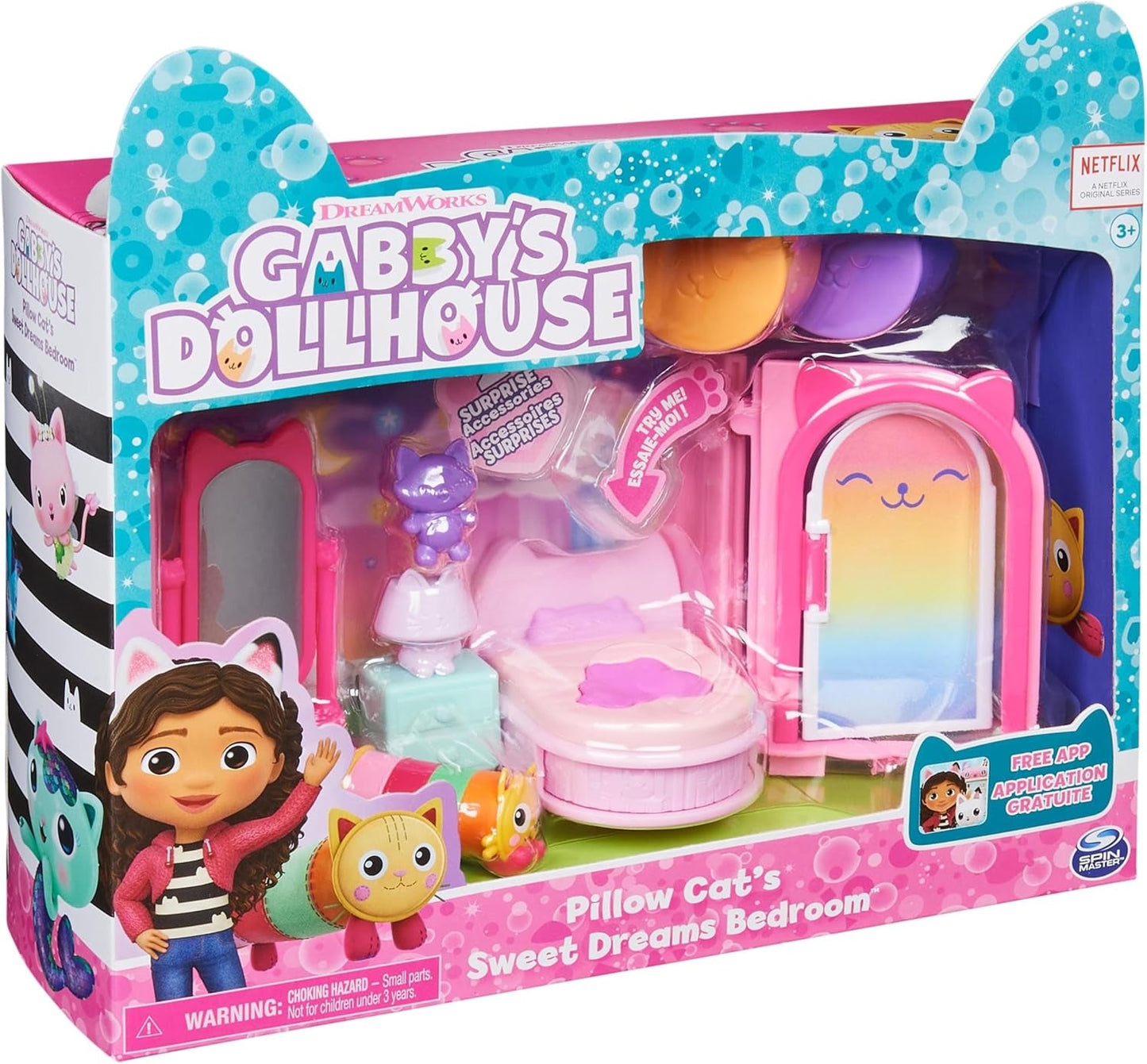 Gabby's Dollhouse Deluxe-rum, kattrum, möbler och 2 överraskningslådor med tillbehör med tema, lämplig för åldrarna 3 och uppåt