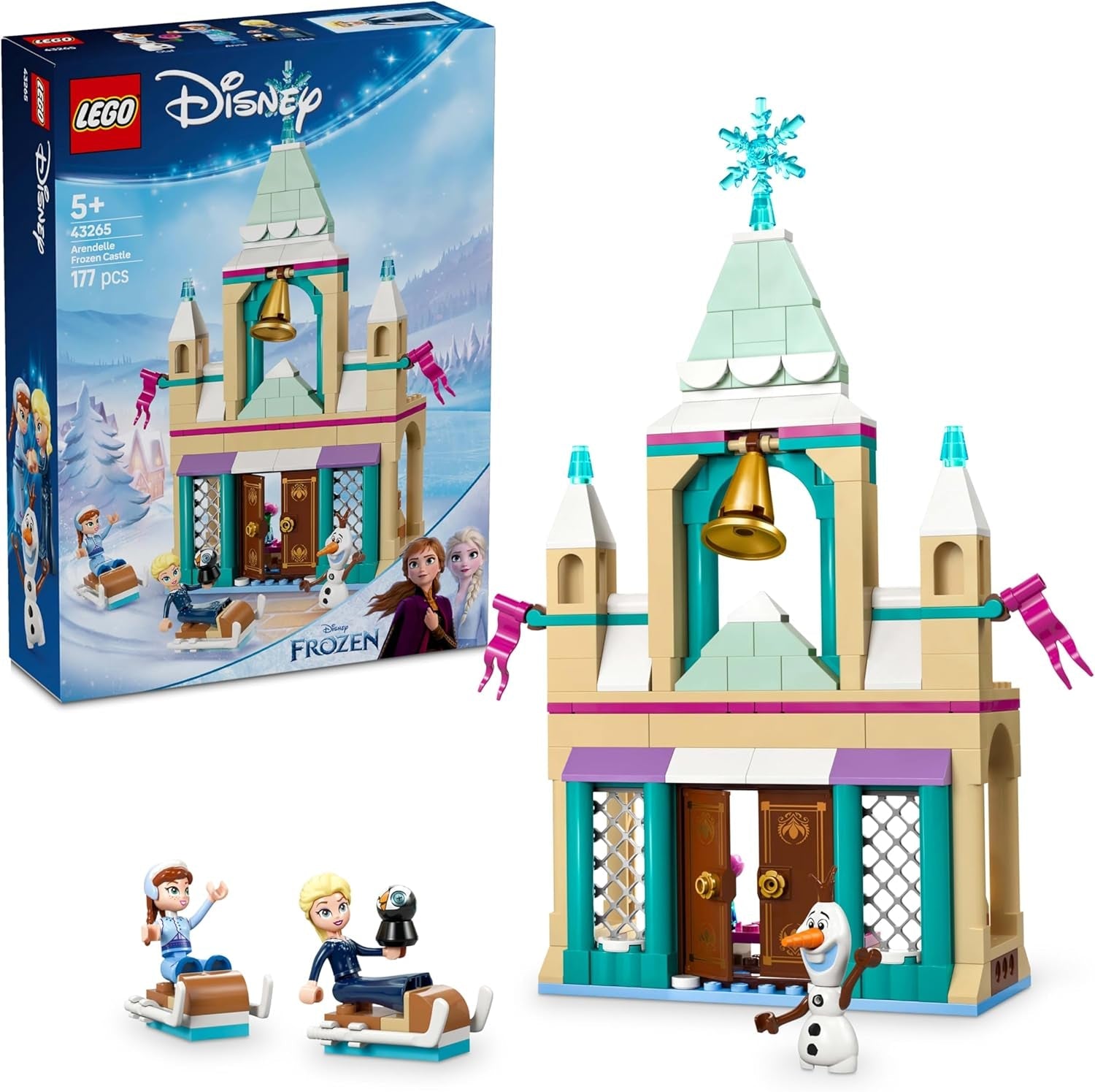 LEGO Ç€ Disney Frozen Arendelle Castle, Prinsessleksak med ELSA, Anna och Olaf minidockor och en pingvinfigur, Fantasy-lekset, present till 5-åriga flickor 43265 Byggset Besuche den LEGO-Store Standardtitel