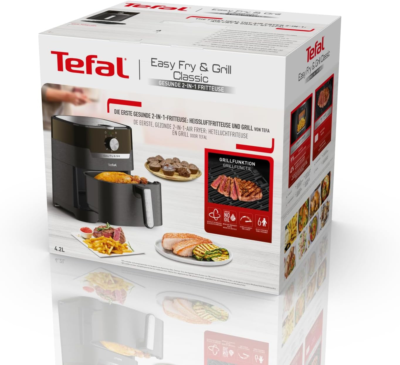 Tefal EY5018 Easy Fry & Grill Classic Air Fryer, 2 i 1-teknik (Air Fryer och Grill), XL, 4,2 liter för 6 portioner, 1550 watt Hushållsapparater Naty Shop