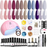 Modelones 35st Gel Nagellack Set, UV Nagellack Set med 48W lampa, Naken Brun Vit Rosa Gel Nagellack Set, UV Gel Nagellack Set med Top Coat Base Nagelstudio Set
