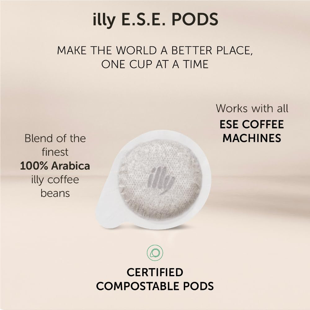 illy, Kaffee E.S.E. Pads Einzeldosis CLASSICO, 100% Arabica med Noten von Orangenblüten och Jasmin, Sanfter Gesmack och Süßer Nachgeschmack, 1 Packung mit 18 compostierbaren kapselsn