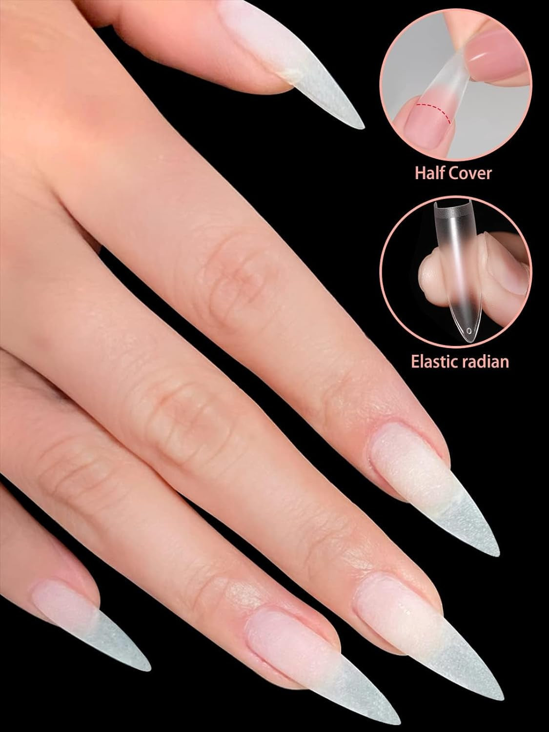EBANKU 500st konstgjorda falska nagelspetsar matt mjuk gel klara spetsar konstgjorda nagelspetsar för nagelförlängning falska naglar set 12 storlekar-A
