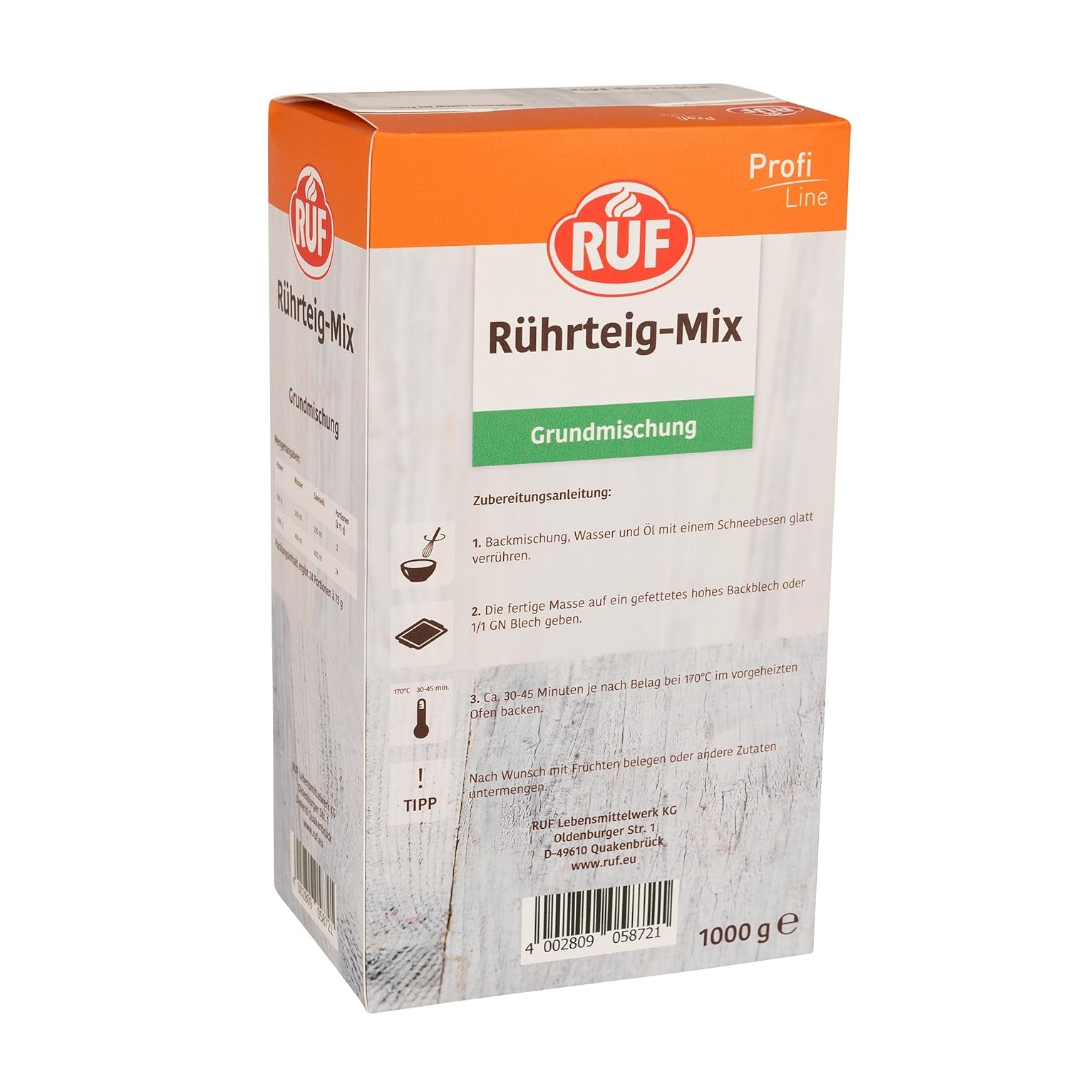 RUF Rührkuchen Backmischung, Nur Wasser & Öl Zugeben, Rezeptur Für Blechkuchen, Kastenkuchen, Muffins, Gugelhupf Und Tortenböden, 1X1000G Blandning för bakning och matlagning Naty Shop