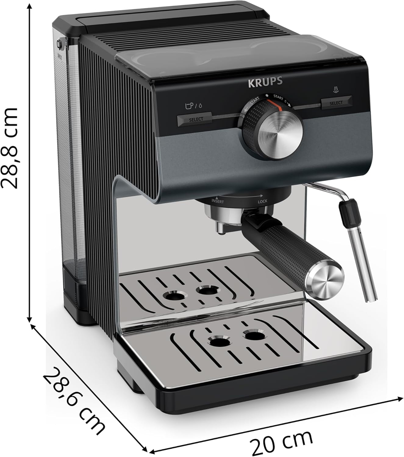 KRUPS Authentic+ espressomaskin, 15 bar, intuitiv drift, sofistikerad design, ångmunstycke, inklusive utökade tillbehör, Bullet Dark silver/Rostfritt stål, XP384G10