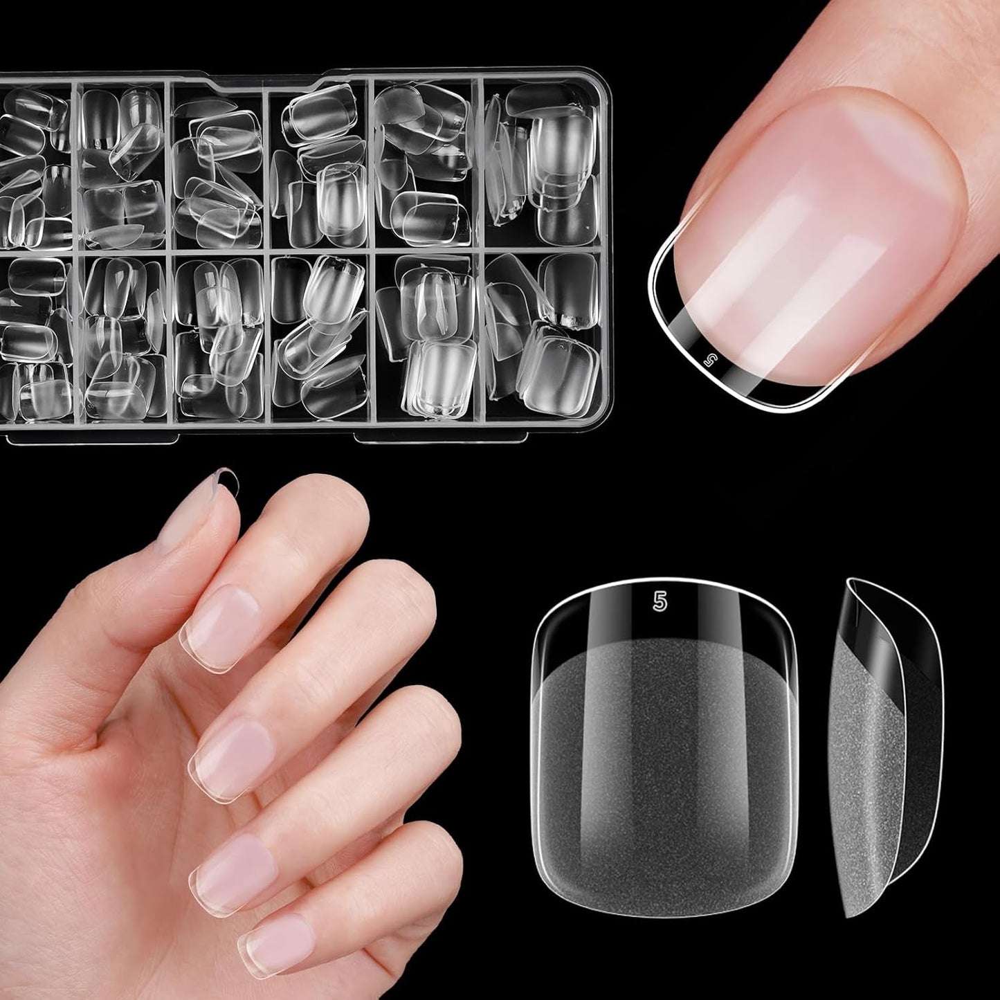 Korta lösnaglar Ballerina 120st lim på 12 storlekar Korta konstgjorda naglar Soft Gel Heltäckande Nageltips för korta gelnaglar S