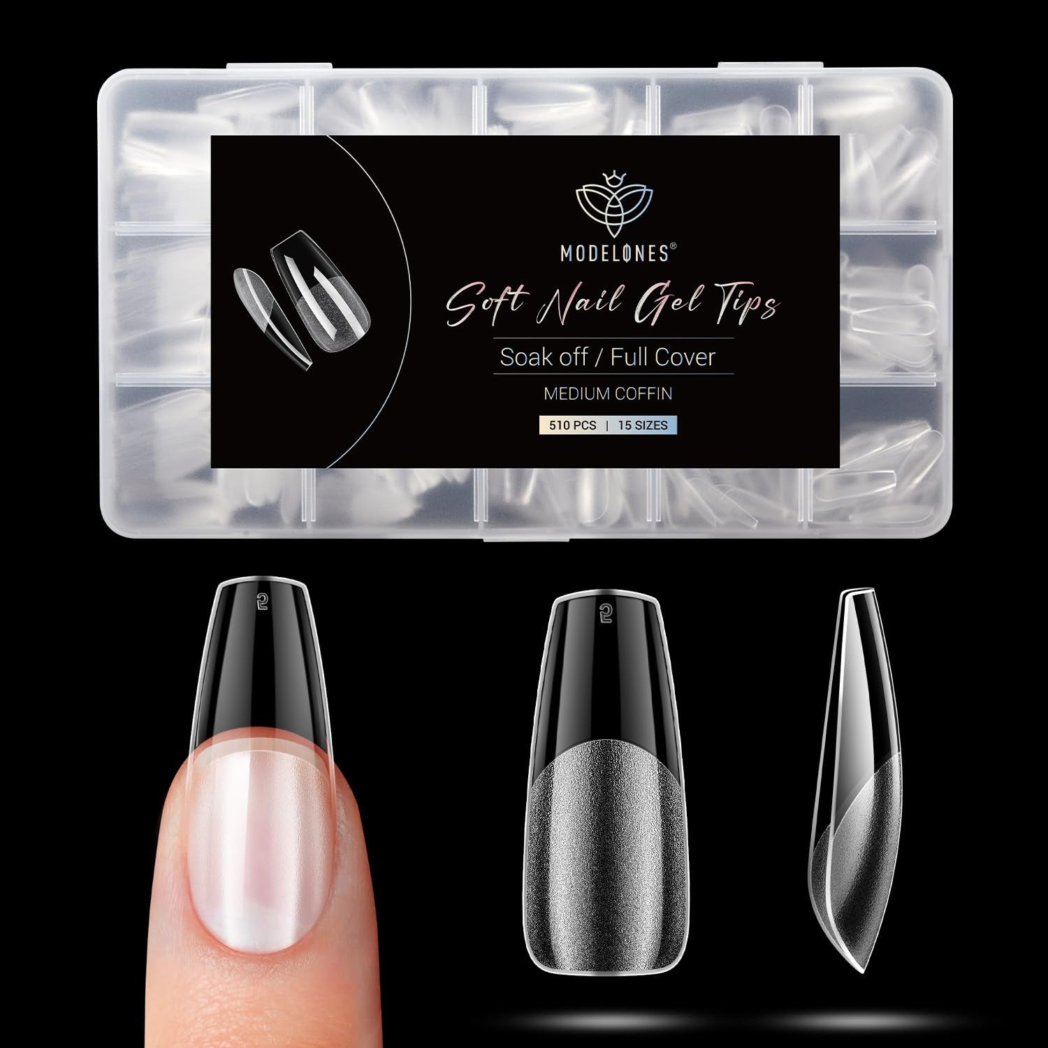 Modelones Nail Tips 510 Pieces - Heltäckande Nail Tips Set, Gel Tips Set, Pre-Polish PMMA Resin Nail Tips, Konstgjorda naglar för lim på Nail Art DIY, Short Squoval