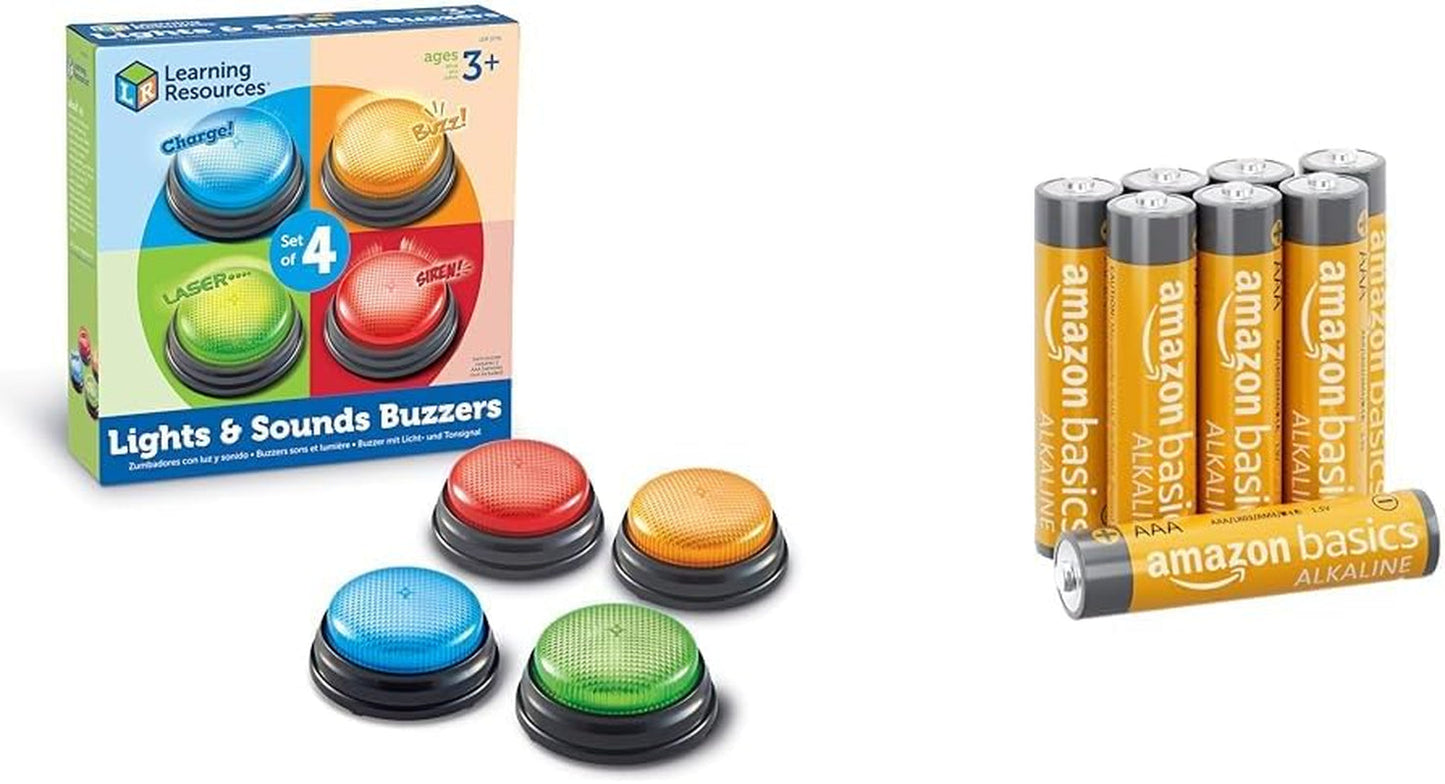 Lärmedel Ljus & Ljud Buzzer pedagogiska spel från 3 år Barn frågeleksak med 4 olika ljud för spelkvällar och klassrum Bebe Naty Shop leksaker + batterier Set med 4