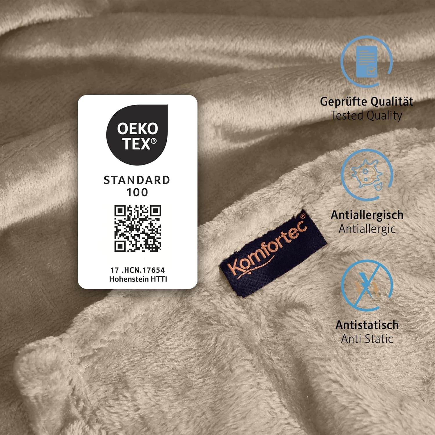 Komfortec fluffig filt, bekväm filt, fleecefilt, Oeko-Tex certifierad, supermjuk, 150X200 Cm, 260 G/M², beige sängar och filtar Besuche den Komfortec-Store