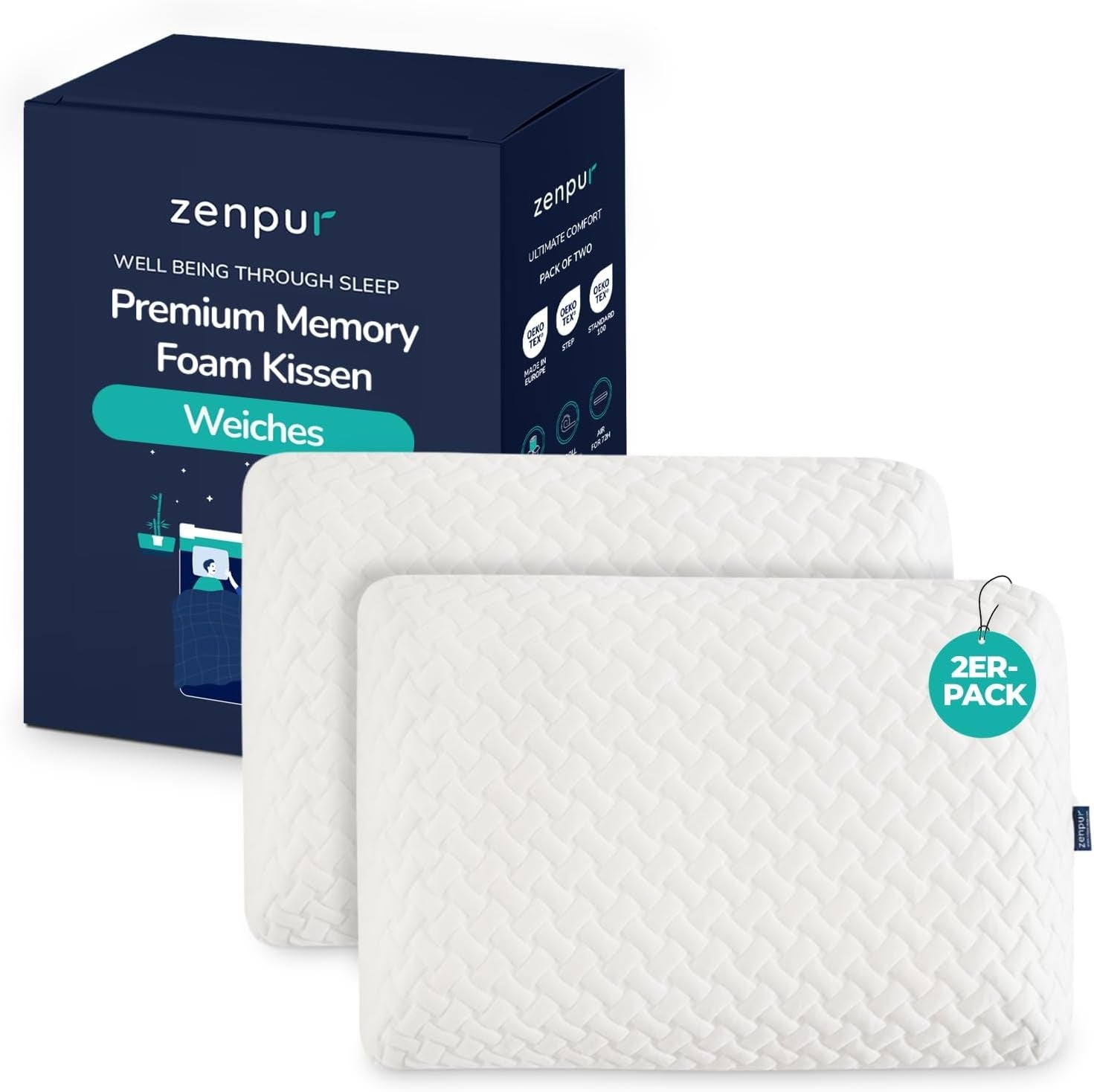 Set med 2 kuddar för nackstöd 40X60-13Cm - Ergonomisk sovkudde för nacke och axlar, Oeko-Tex certifierade Cervikala ortopediska kuddar Naty Shop Soft 2-pack 40 X 60 X 13 Cm