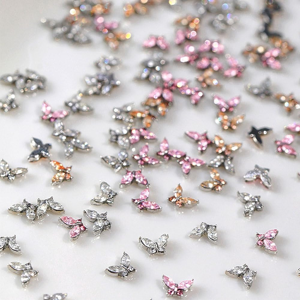 Mini Butterfly Zircon Nail Nyckelringar Y2K Vit Champagne Rosa Rhinestone Crystal Butterfly Nyckelringar Nails 3D Butterfly Nail Design Nyckelringar Butterfly Nails Dekoration Nail Art Nyckelringar Nageltillbehör