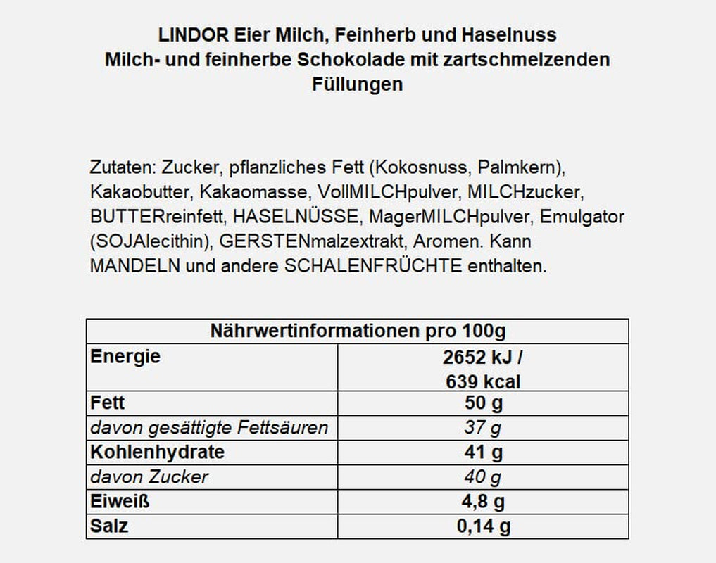 LINDOR ägg med Lindt choklad | 4 lådor à 450 g vardera | LINDOR-ägg med smält-i-munnen mjölkchoklad, vit, mörk och hasselnötsfyllning | Påskchoklad | Gåva av choklad | Påskägg | Choklad ägg