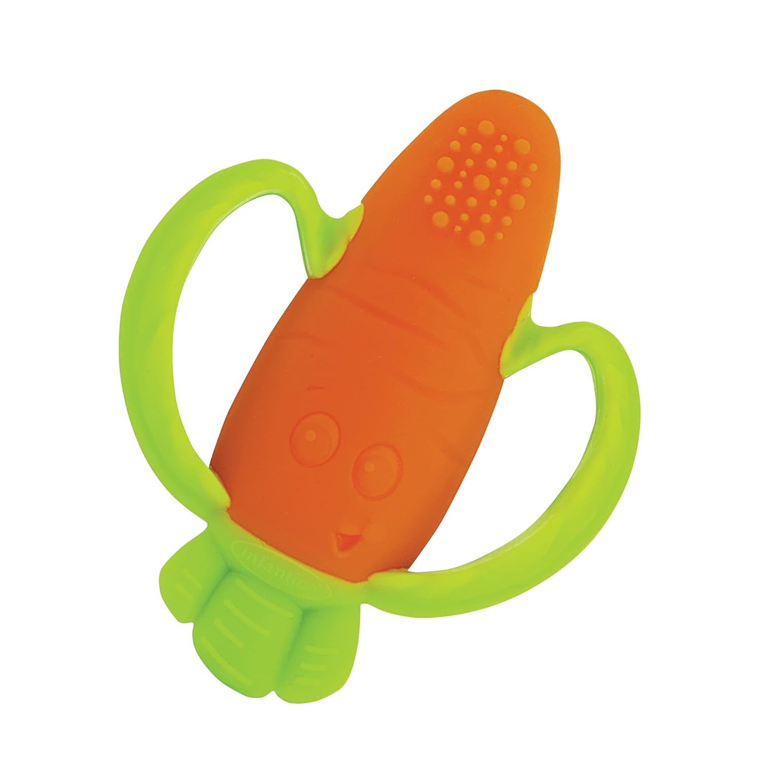 Infantino Lil' Nibbles, texturerad silikonbitring, BPA-fri babybitringleksak, mjuk, lätt att hålla, sensorisk stimulering för spädbarn, morot