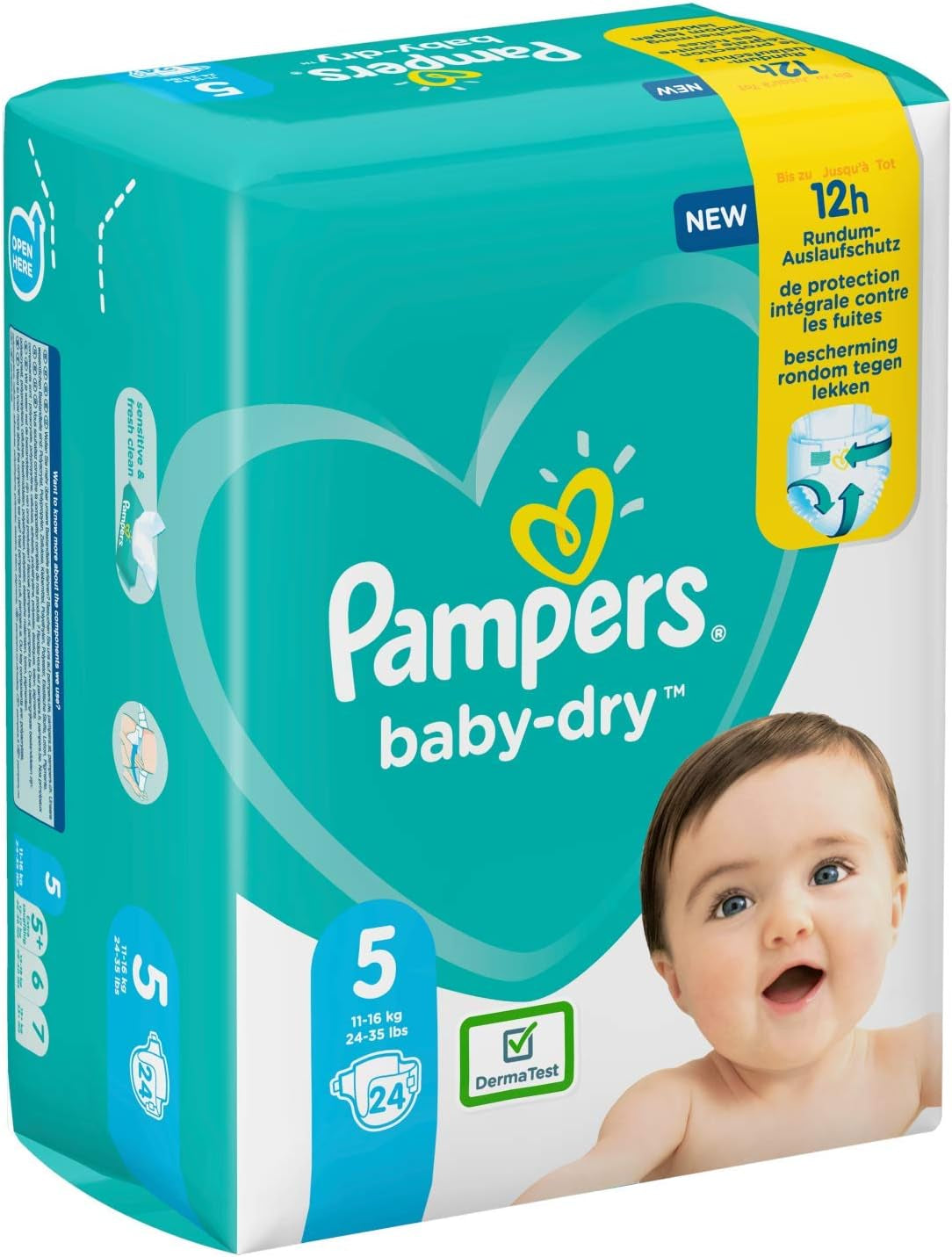 Pampers blöjor för bebis storlek 5 (11-16 kg), 24 st, upp till 12 timmars skydd mot läckor