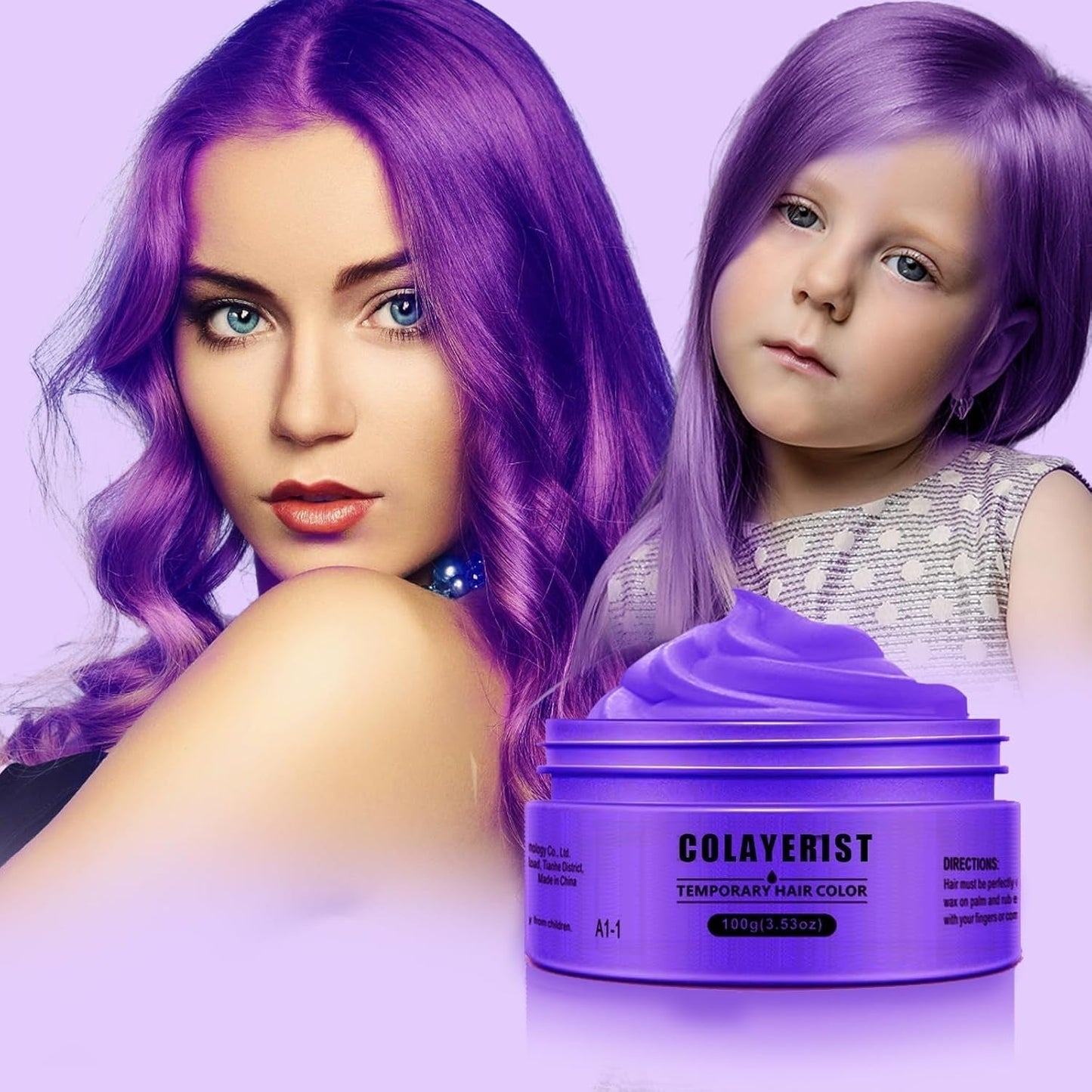 COLAYERIST Tvättbar Tillfällig svart hårfärg Hårfärgsvax för män och kvinnor Hårmascara för fest eller cosplay utan stök hårfärgsprodukter Hårfärgning Naty Shop Lila