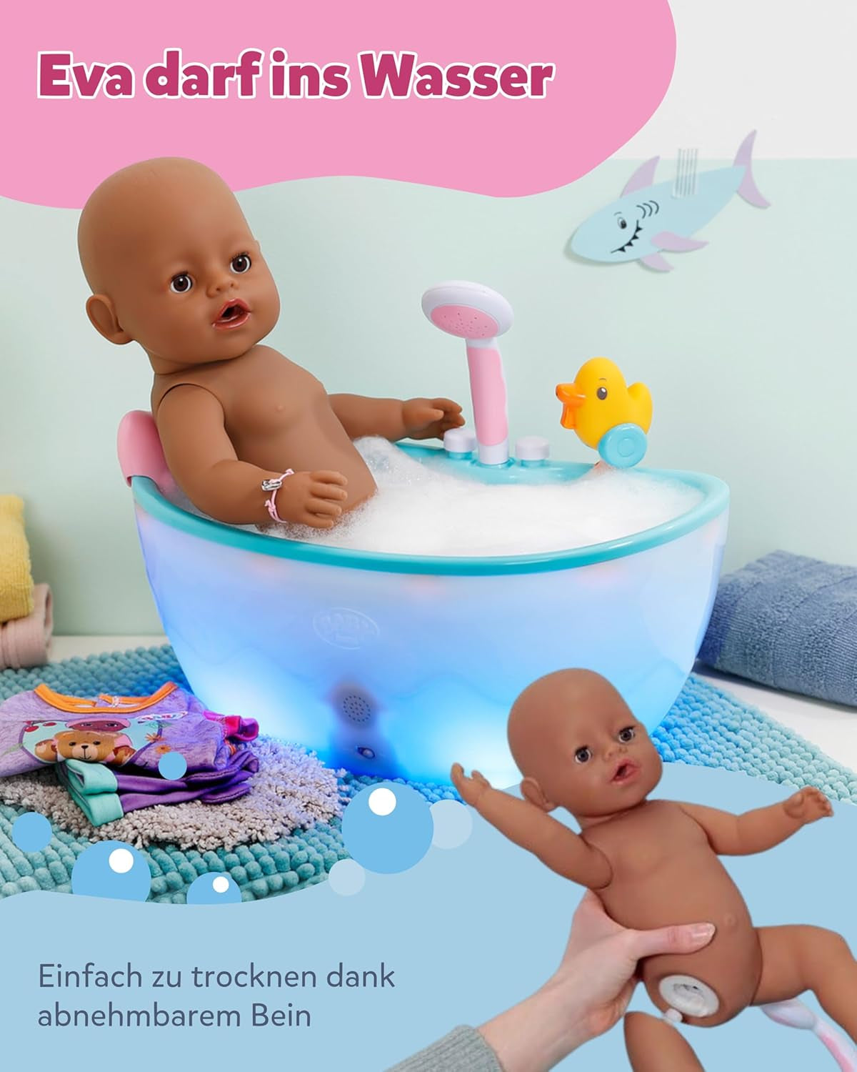 BABY Born Eva - babydocka 43 cm - 10 funktioner inklusive tillbehör och madrass - Fungerar helt utan batterier - Lämplig för barn från 3 år och uppåt