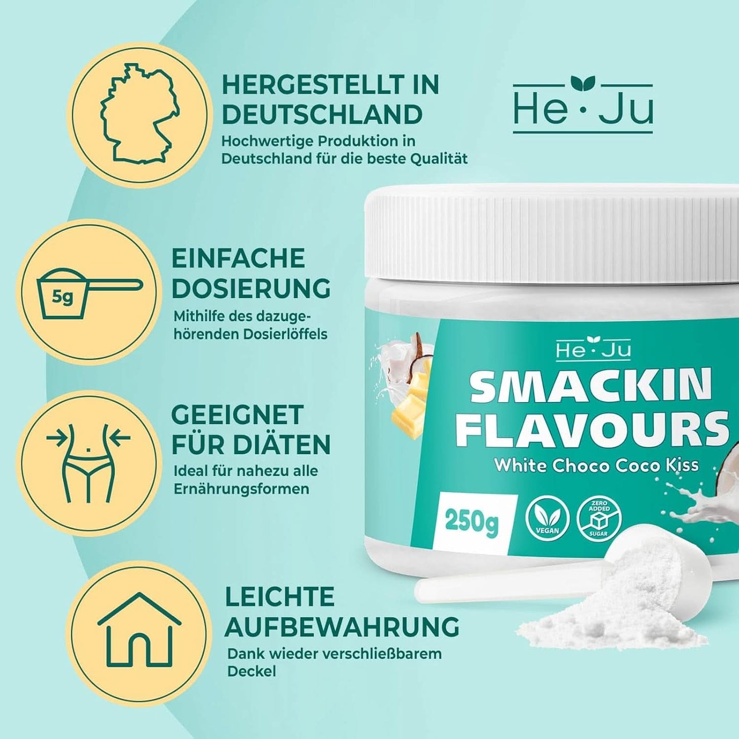 He-Ju, Pulver med vit choklad och kokossmak, 250 gram Aromas Naty Shop