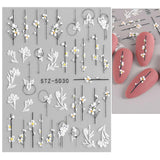 JMEOWIO 3D Nagelsticker Frühling Blume Nail Art Sticker Selbstklebend Nagelaufkleber 5D Stereoskopisk Blumen Dekoration Nageldesign Zubehör 4 Blatt