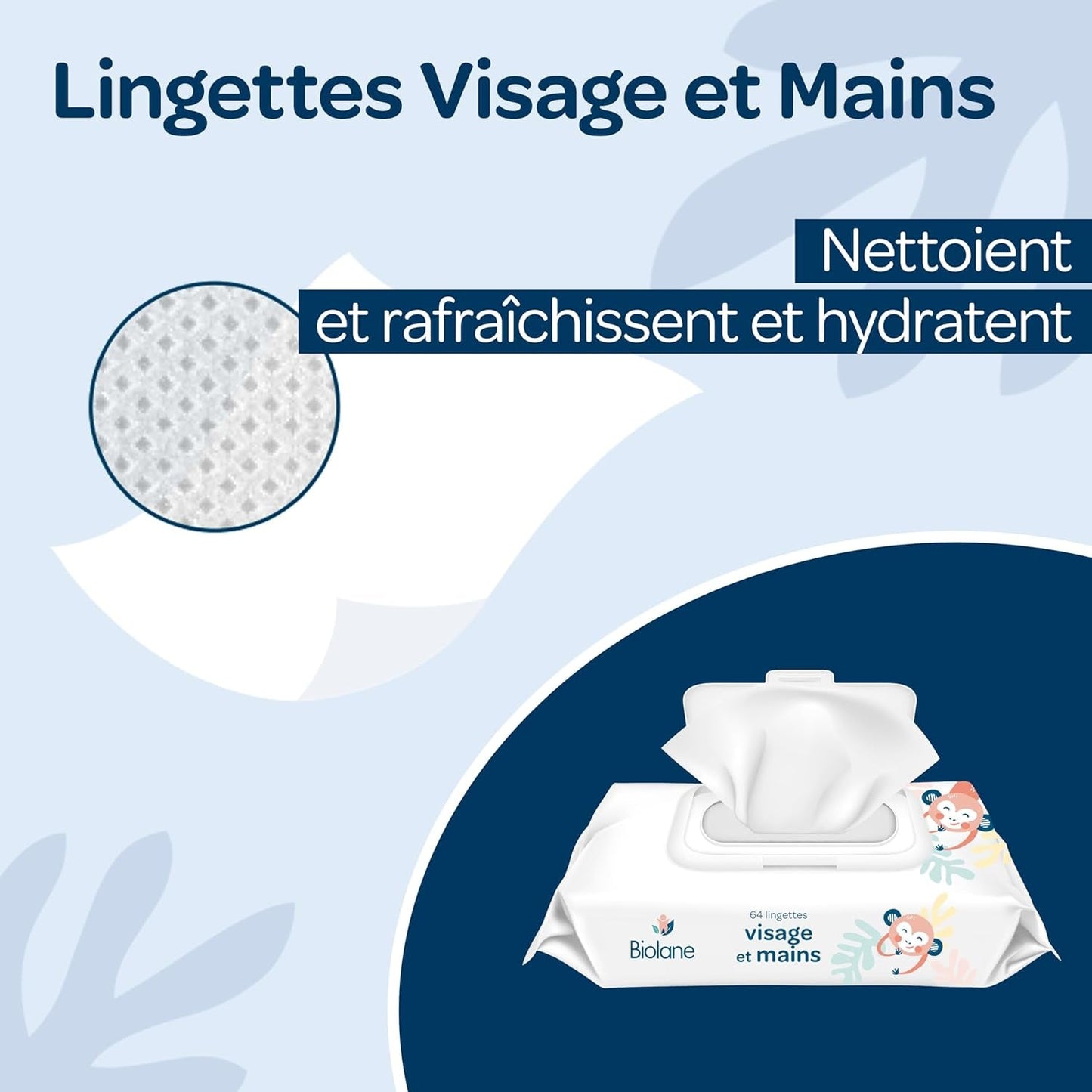 BIOLANE - Babyvåtservetter för ansikte och händer - Paket med 6 - 384 våtservetter (6 x 64 cm) - Rengör och skyddar - Toalettartiklar - Allergivänligt - För känslig hud - 97 % naturliga ingredienser - Tillverkad