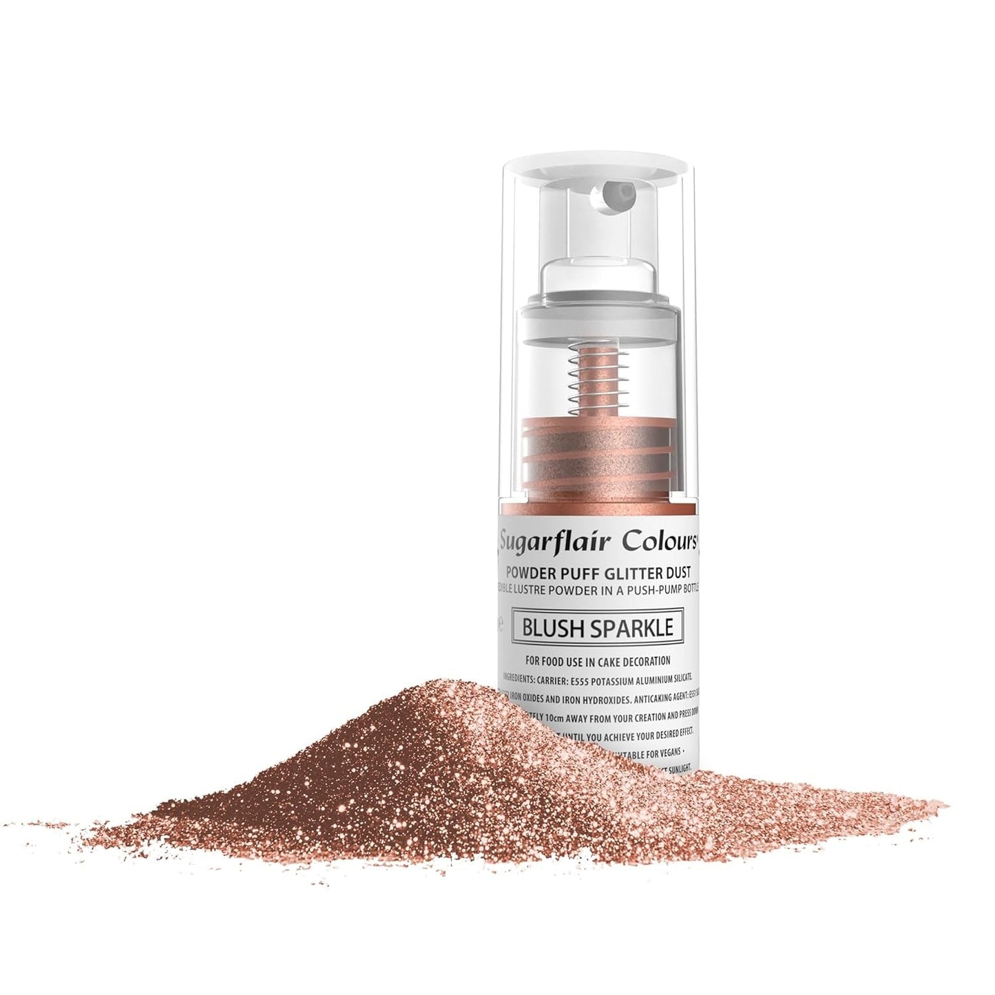 Sugarflair Pump Powder Spray, Glitter, Blush, Glitter - matfärg för tårtor, icke-aerosolspray för tårtor, muffins och mer - 10g