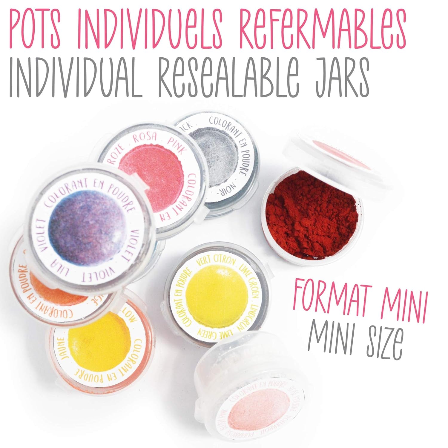 Scrapcooking - Set med 9 pulveriserade matfärger - blå, gul, rosa, lila, orange, limegrön, röd, pulverrosa, svart - ätbart färgpulver för kakor, muffins, macarons - 4270