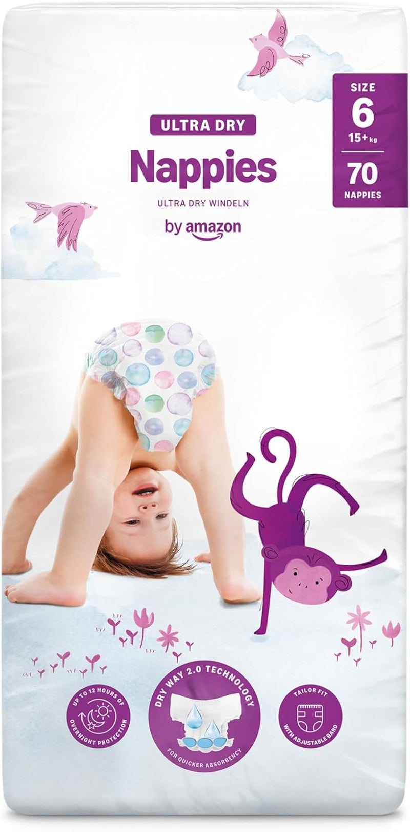Amazon Ultra Dry blöjor, storlek 1 (2-5 kg) - månadslåda, vit, antal 96 (2 förpackningar om 48) (tidigare Mama Bear Brand, identisk produkt)