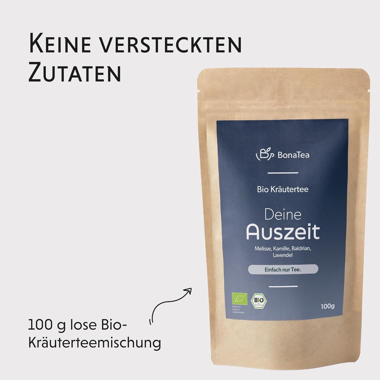 BIO Evening Tea 100 g – Din paus med valeriana, lavendel, citronmeliss, kamomill, örtteblandning för avkoppling på kvällen