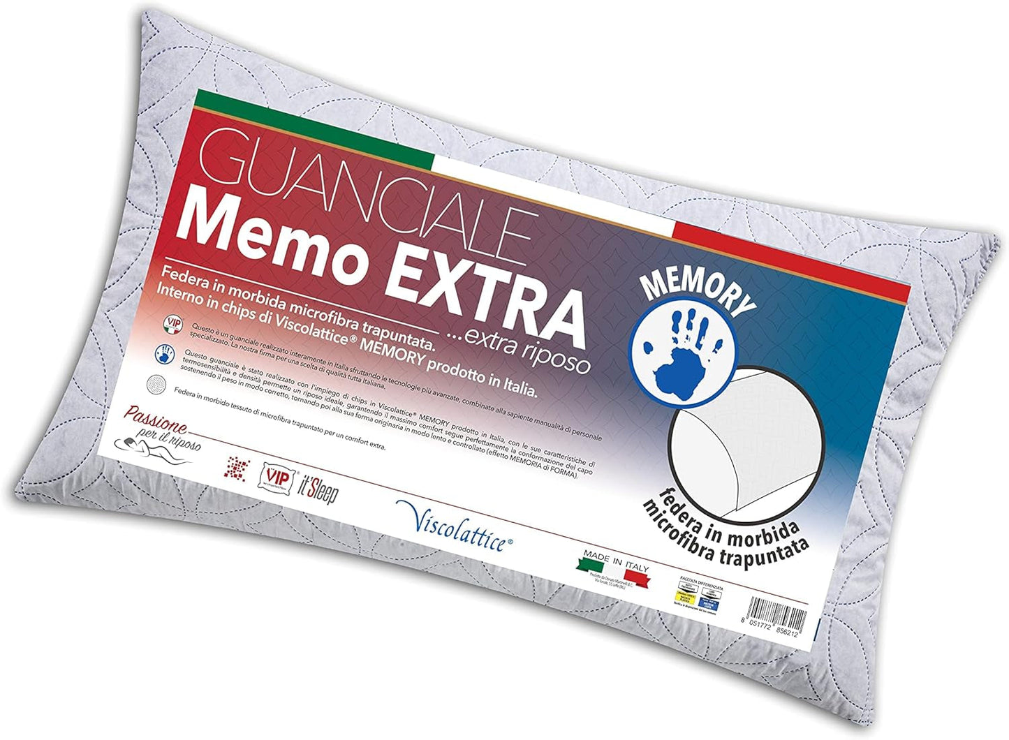 vip Mycket viktig kudde V.I.P. Vit Memory Flake Kudde 45 X 75 cm Kudde Polyester Quiltat överdrag Super Andas Mjuk Made In Italy Naty Shop Standardkuddar Standardtitel