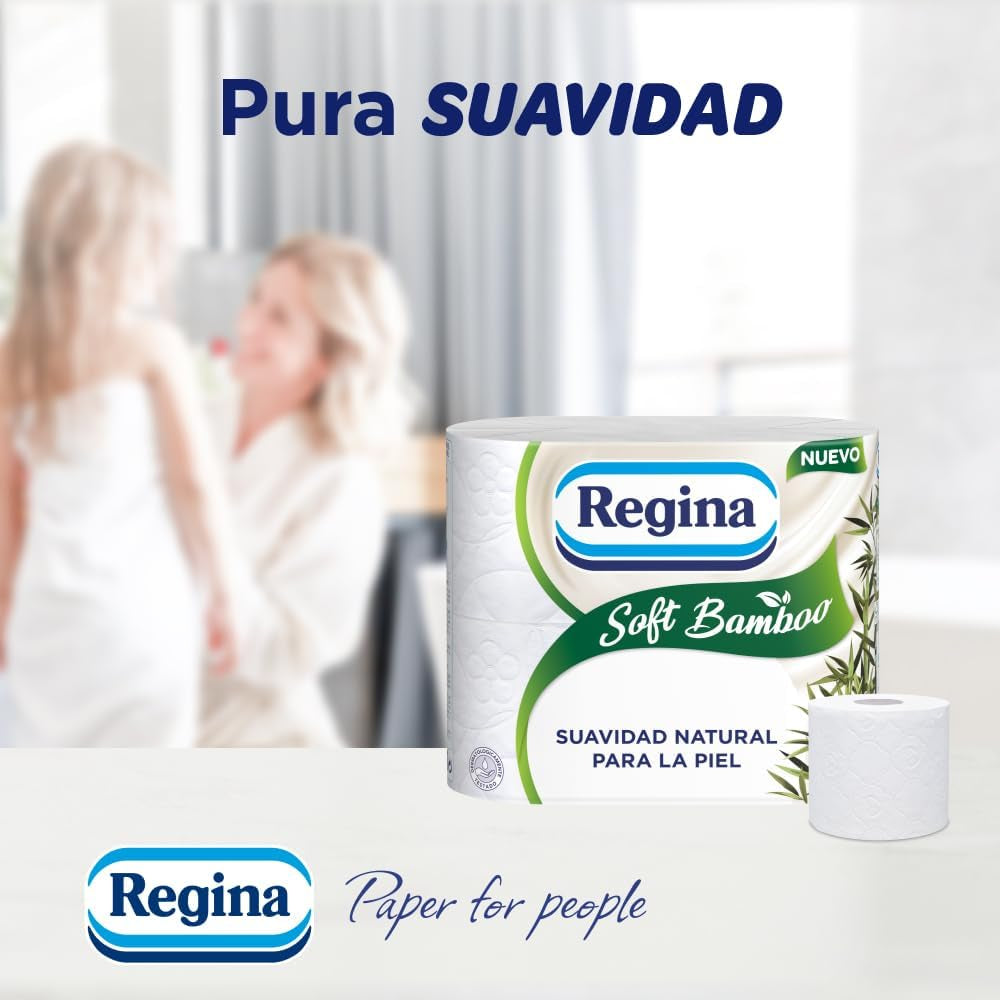Regina Soft Bamboo toalettpapper, 40 rullar, 3 lager, 160 ark, naturlig mjukhet för din hud, bambu fibertoalettpapper, pappersförpackning, Fsc-certifikat