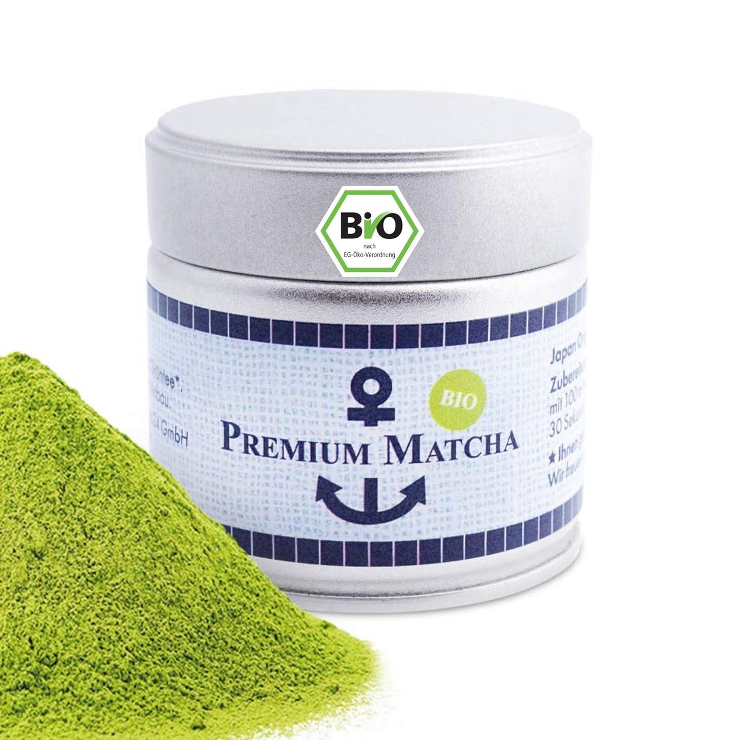 Ekologisk premiummatcha från Japan, ceremoniell kvalitet, fri från bekämpningsmedel, extra fint pulver i 30 g låda, intensiv och delikat smak av grönt te, lämplig för latte, smoothie, ceremoniell kvalitet