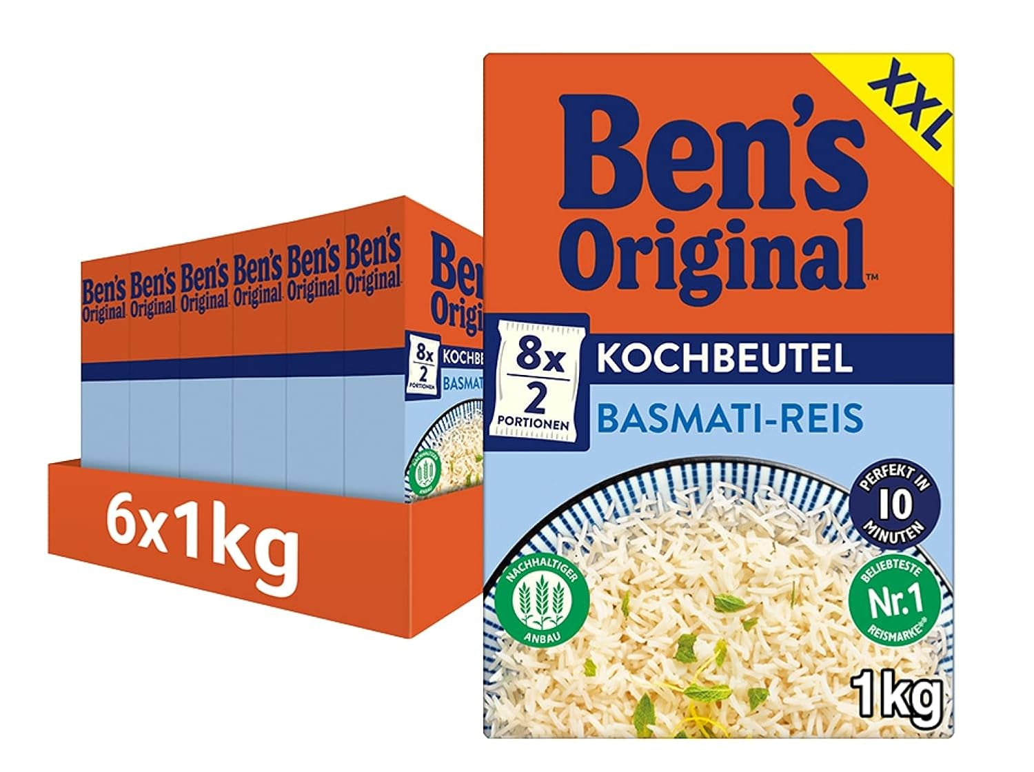 Bens original basmatiris, koka i påse i 10 minuter, 6 förpackningar (6 x 1 kg)