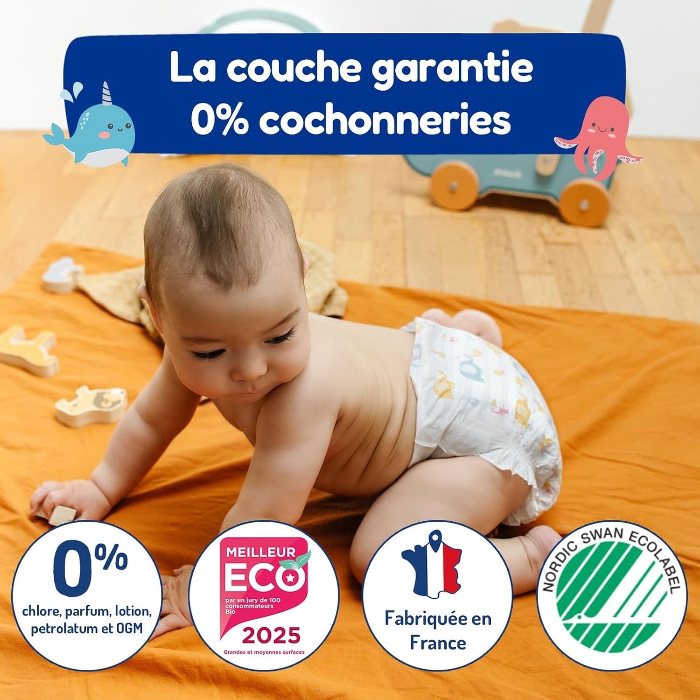 - Blöja storlek 4+ 9-20 kg – Ökologische Babywaidern – natürliche Babypflege, hypoallergen, ohne Parfüm und auslaufsicher – hermestellung in Frankreich – 126 engångsblöjor – 1 månad