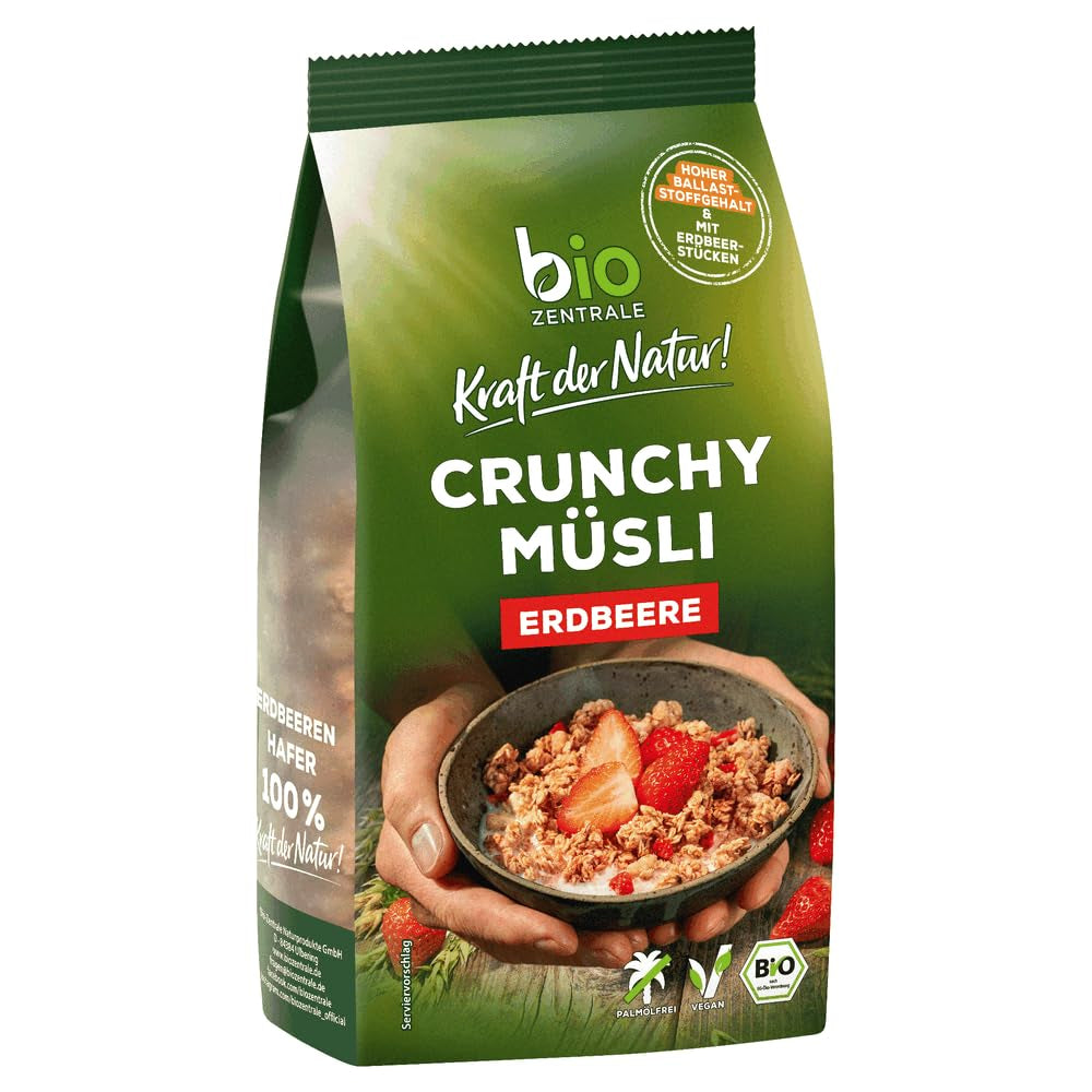 Krispig müsli med bär Biozentrale | 375 g ekologisk müsli | Perfekt för frukost och din kopp takeaway-müsli | Ett alternativ till müslibars