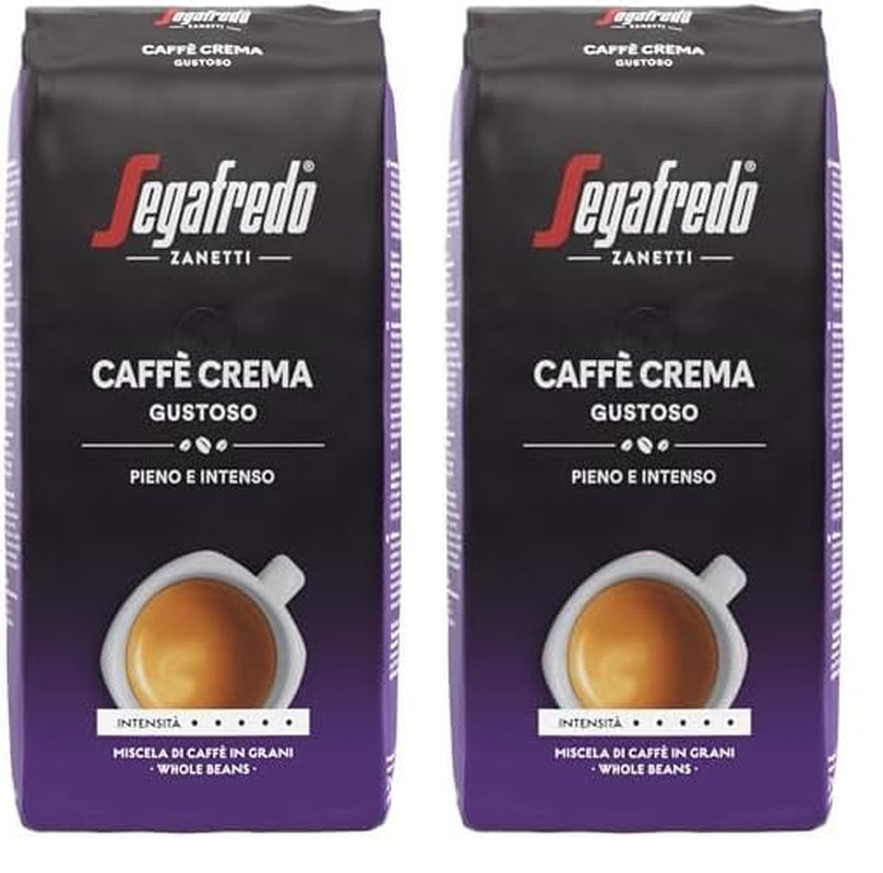 Segafredo Zanetti Caffè Crema Gustoso - Hela bönor (Förpackning med 1 kg) - Lämplig för Caffè Crema - Lång- och mörkrostade kaffebönor, fyllig och intensiv smak (Förpackning med 2)