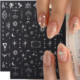 3D silvermetalliska nagelklistermärken, nagelklistermärken för kvinnor, stjärna, måne, sol, nagelfolie, självhäftande klistermärken, fjärilsnagelklistermärken, nagelklistermärken, nageldesigntillbehör, 8 st