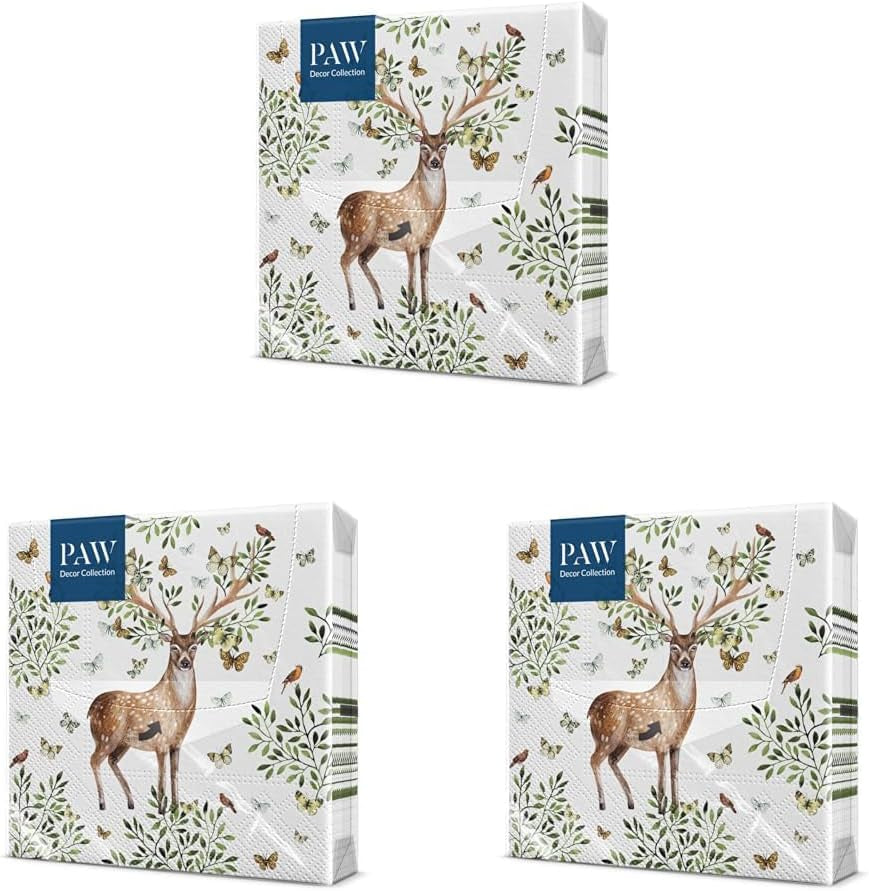PAW - 3-lagers servetter (33 X 33 Cm) I 20 delar I Perfekt för barns födelsedagar, fester, nattvarder och helgdagar I Färgglada pappersservetter med festmotiv I Djur, glädje, fest - horn