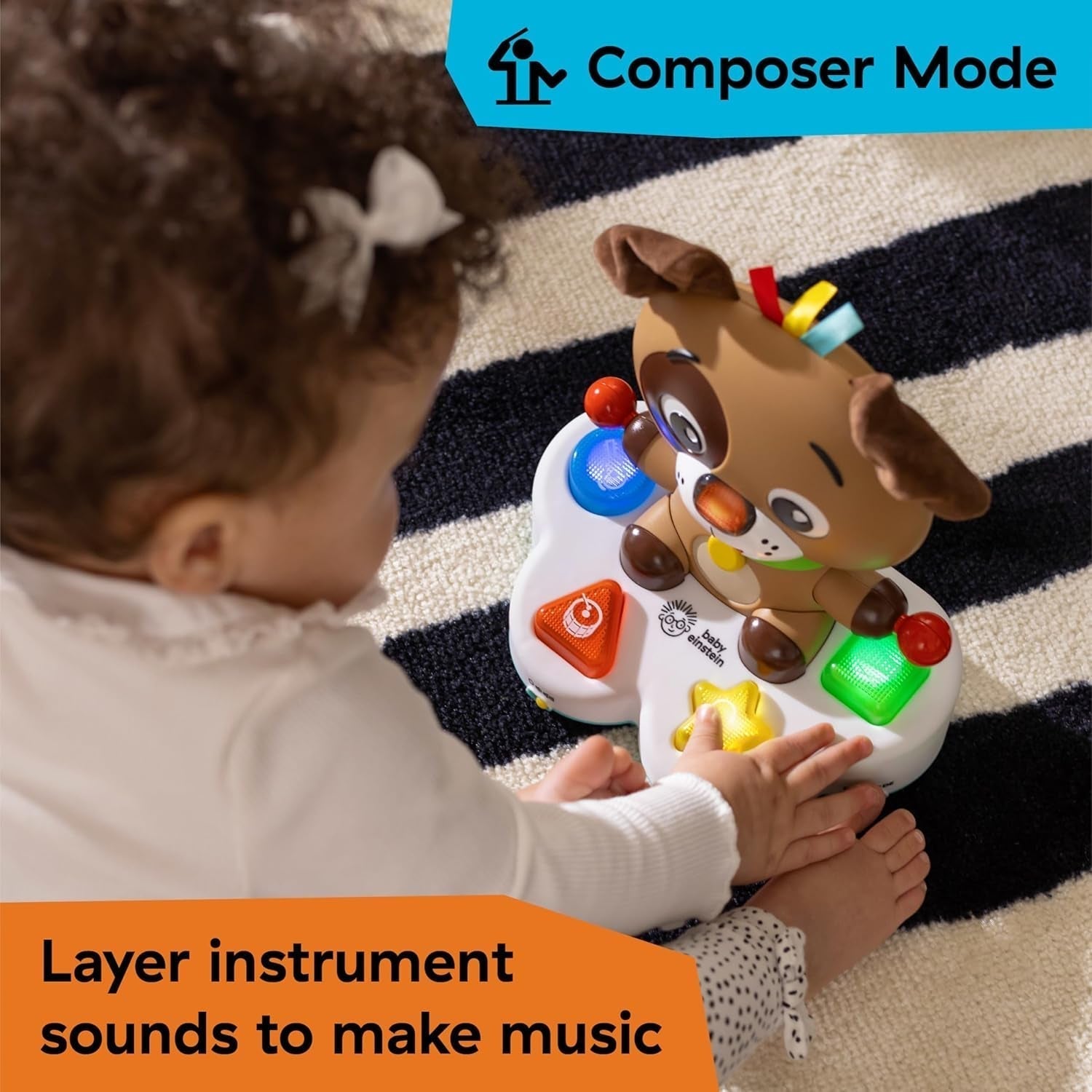 Baby Einstein, Drum & Learn Dean Musical Learning Toy - Multisensorisk babyleksak, 2 spellägen, färger, former och instrument, 50+ ljud, från 6 månader Babyleksaker Naty Shop