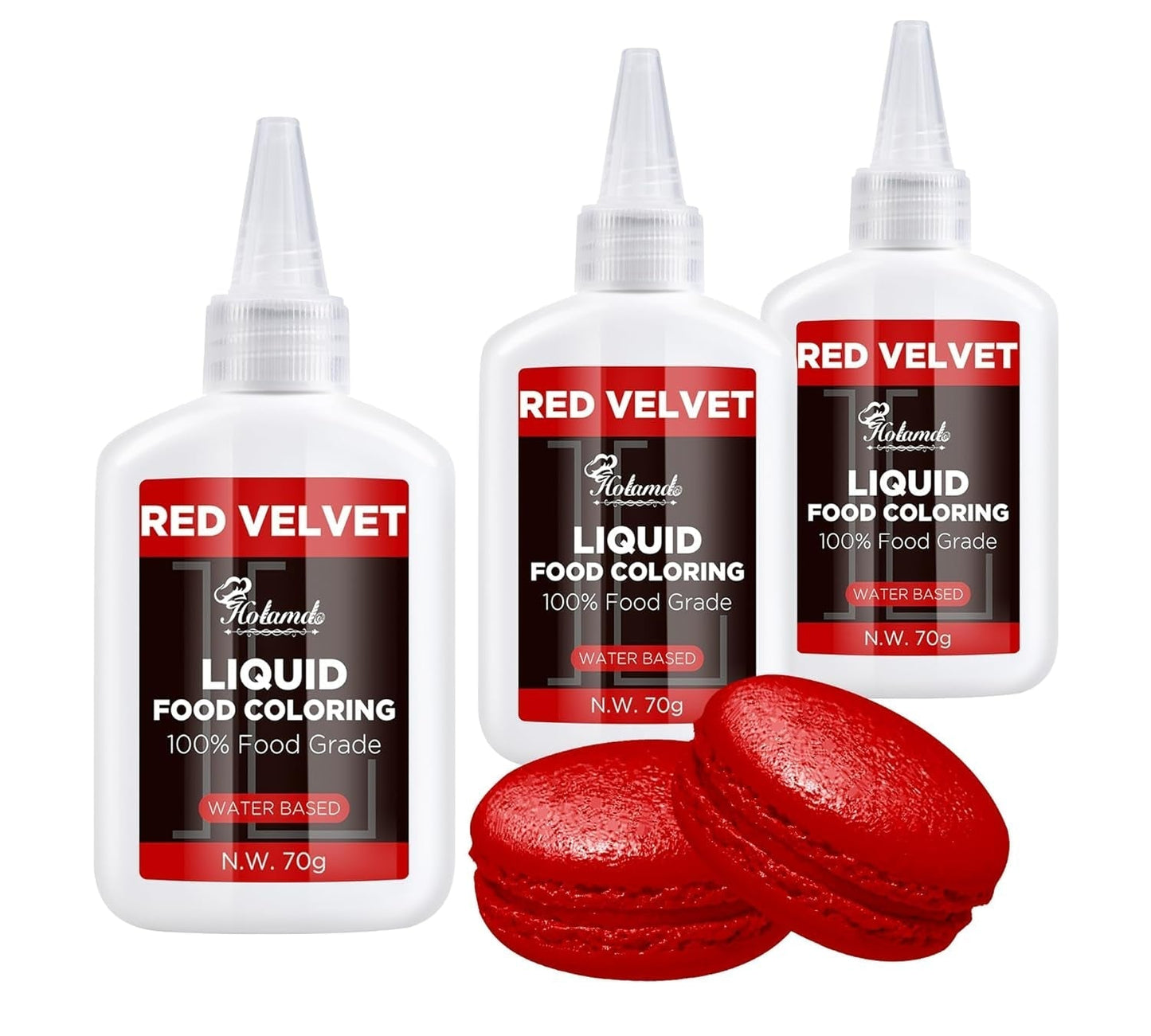 Flytande matfärgning, Red Velvet matfärgningsset för att baka kakor, makroner, kakor, matfärg för tårtdekorering, flytande för färgning av drycker (70g x 3)